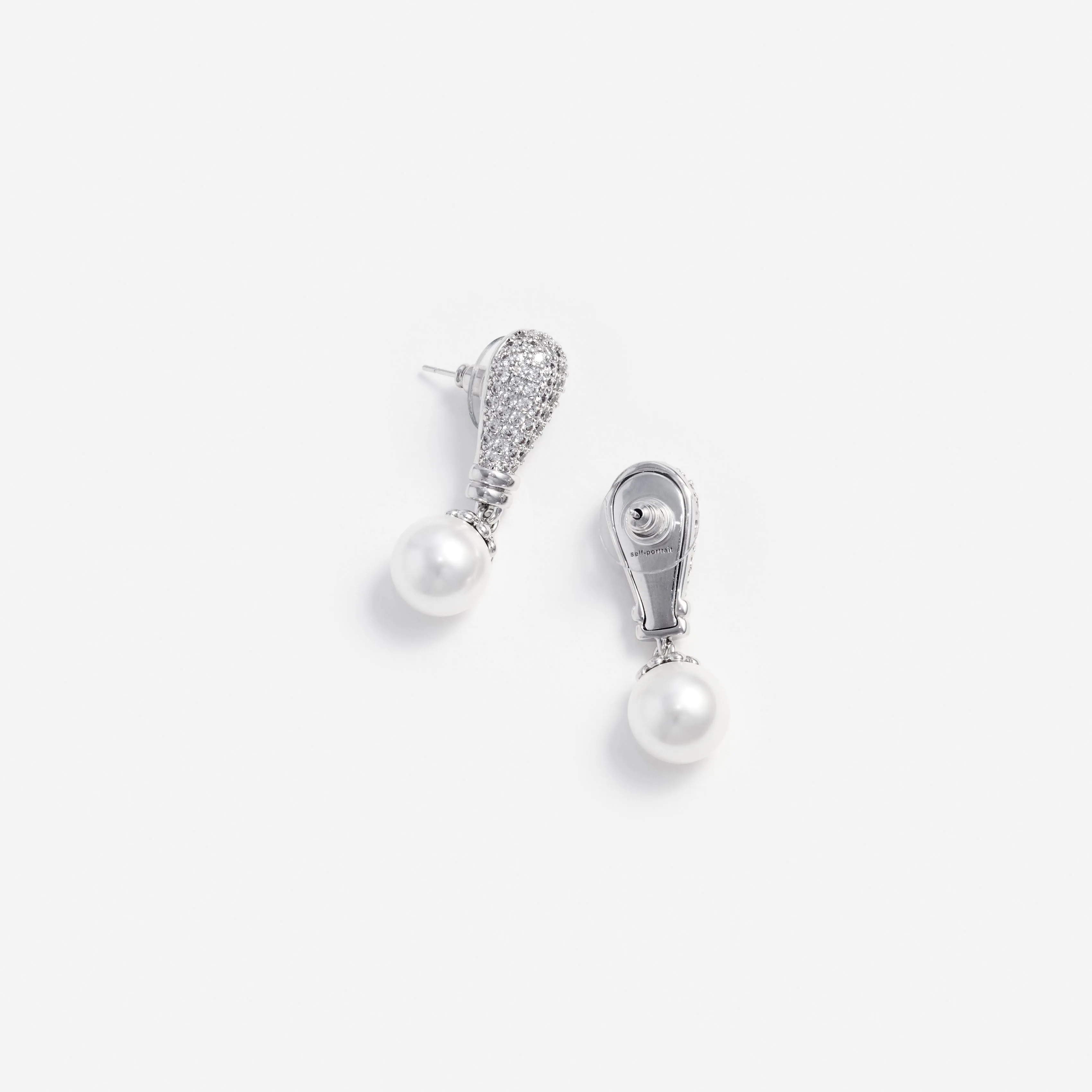 Silver Crystal Pearl Drop Earrings sold by Self-Portrait product image thumbnail 2
