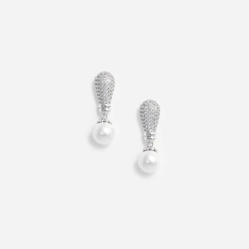 Silver Crystal Pearl Drop Earrings made by Self-Portrait