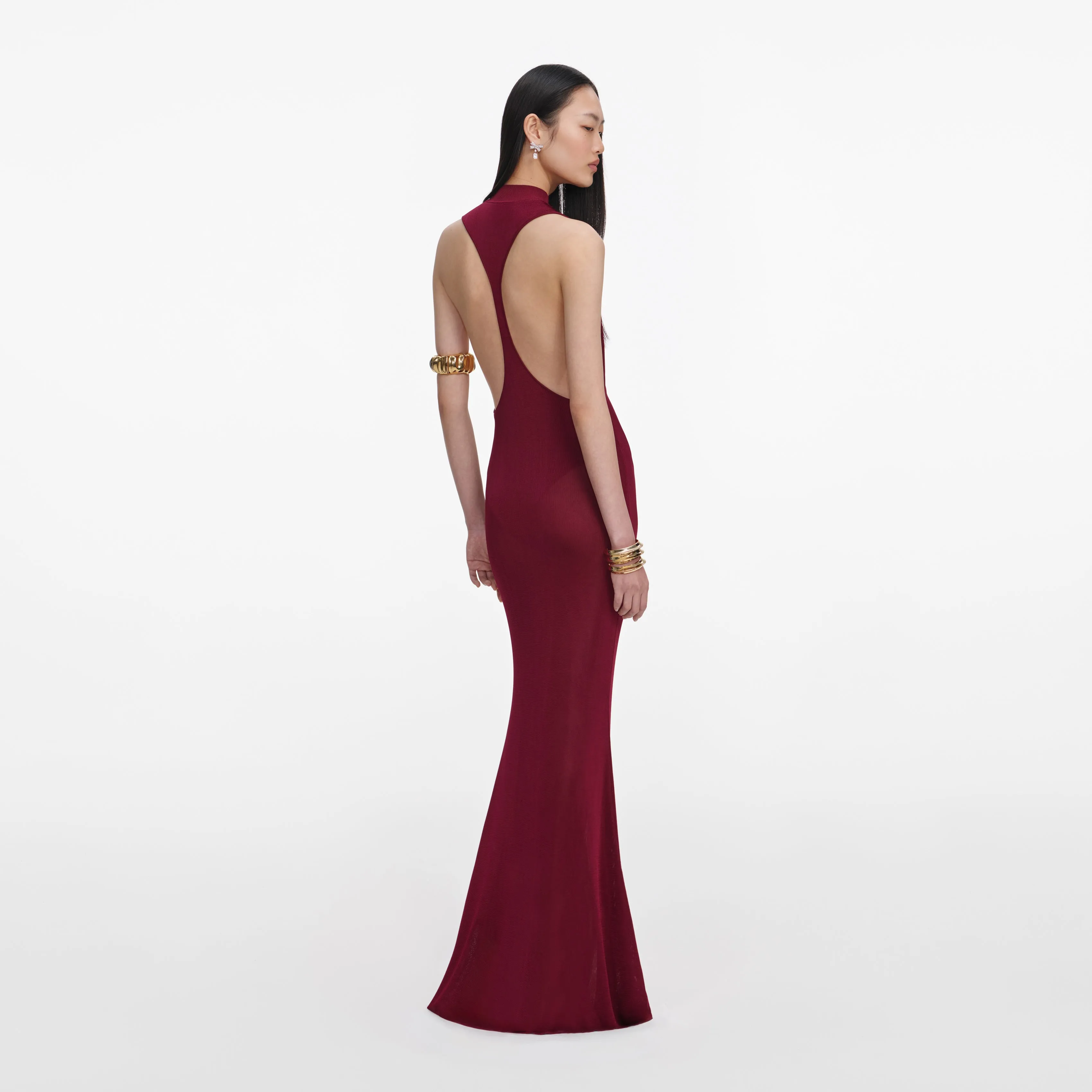 Burgundy Racer Back Viscose Knit Maxi Dress sold by Self-Portrait product image thumbnail 3