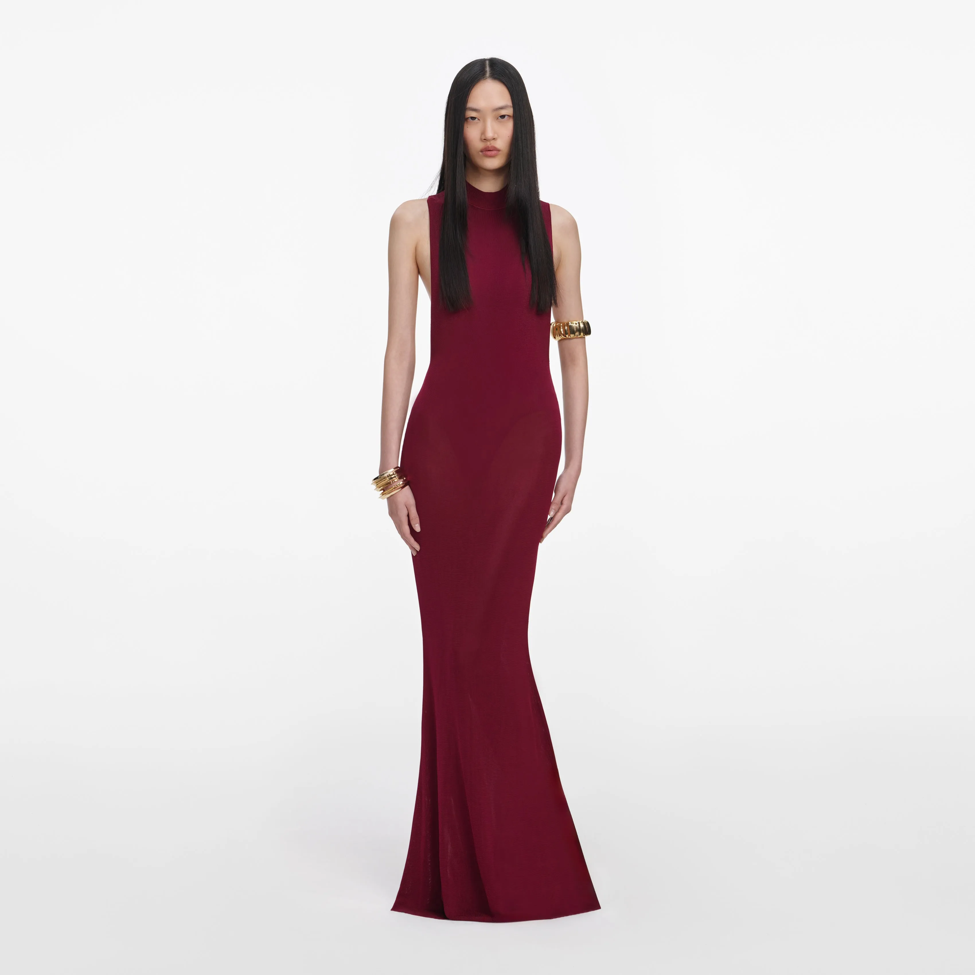 Burgundy Racer Back Viscose Knit Maxi Dress sold by Self-Portrait