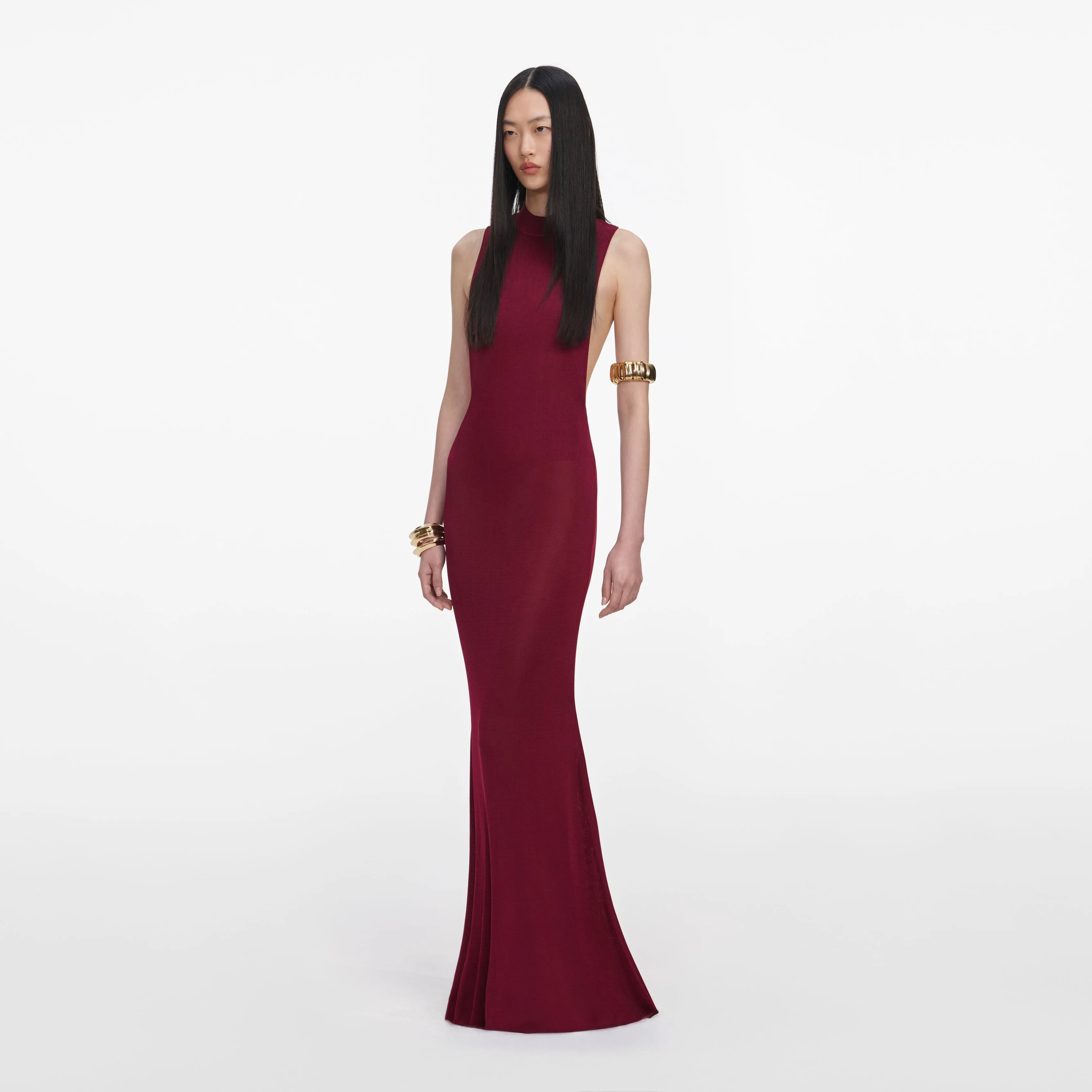 Burgundy Racer Back Viscose Knit Maxi Dress sold by Self-Portrait product image thumbnail 2