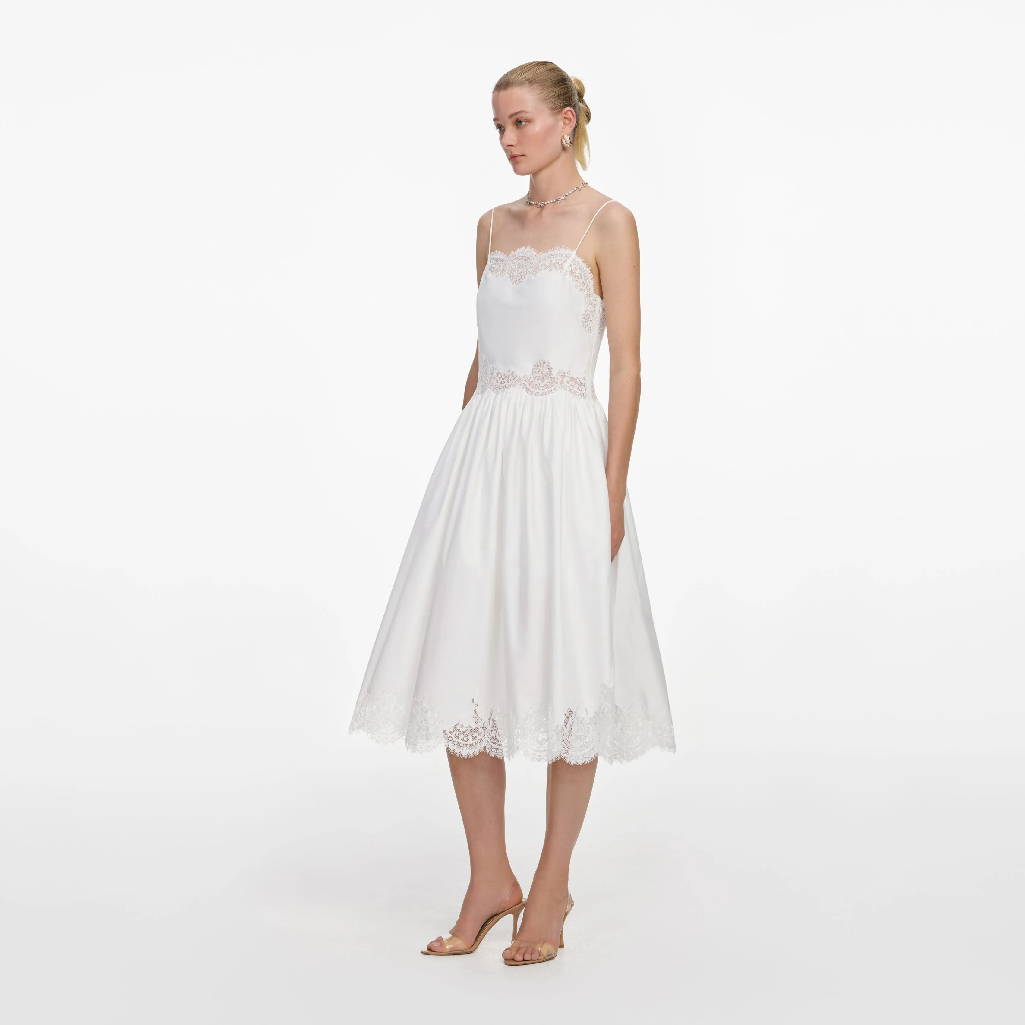 White Cotton Lace Trim Midi Dress sold by Self-Portrait product image thumbnail 2