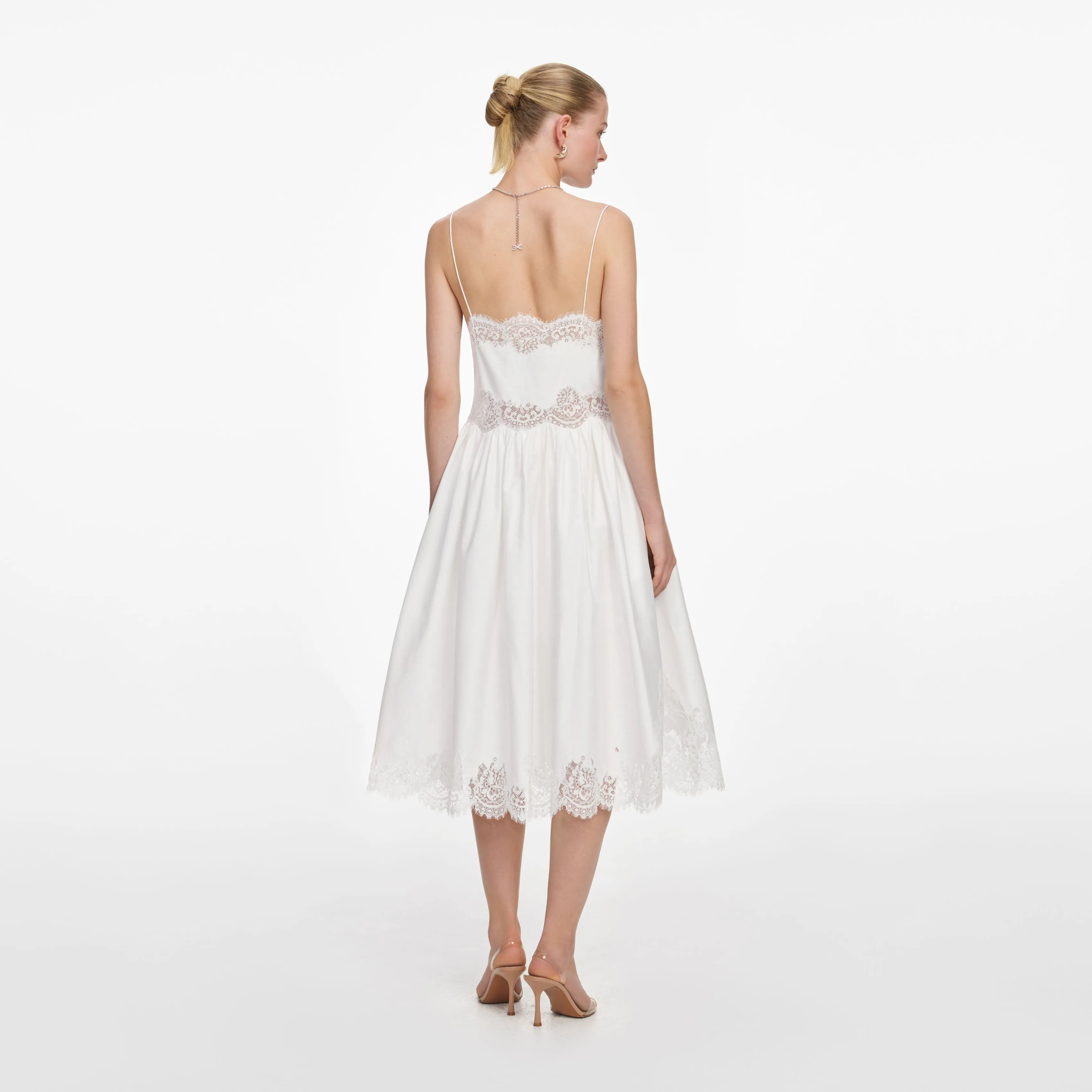 White Cotton Lace Trim Midi Dress sold by Self-Portrait product image thumbnail 3