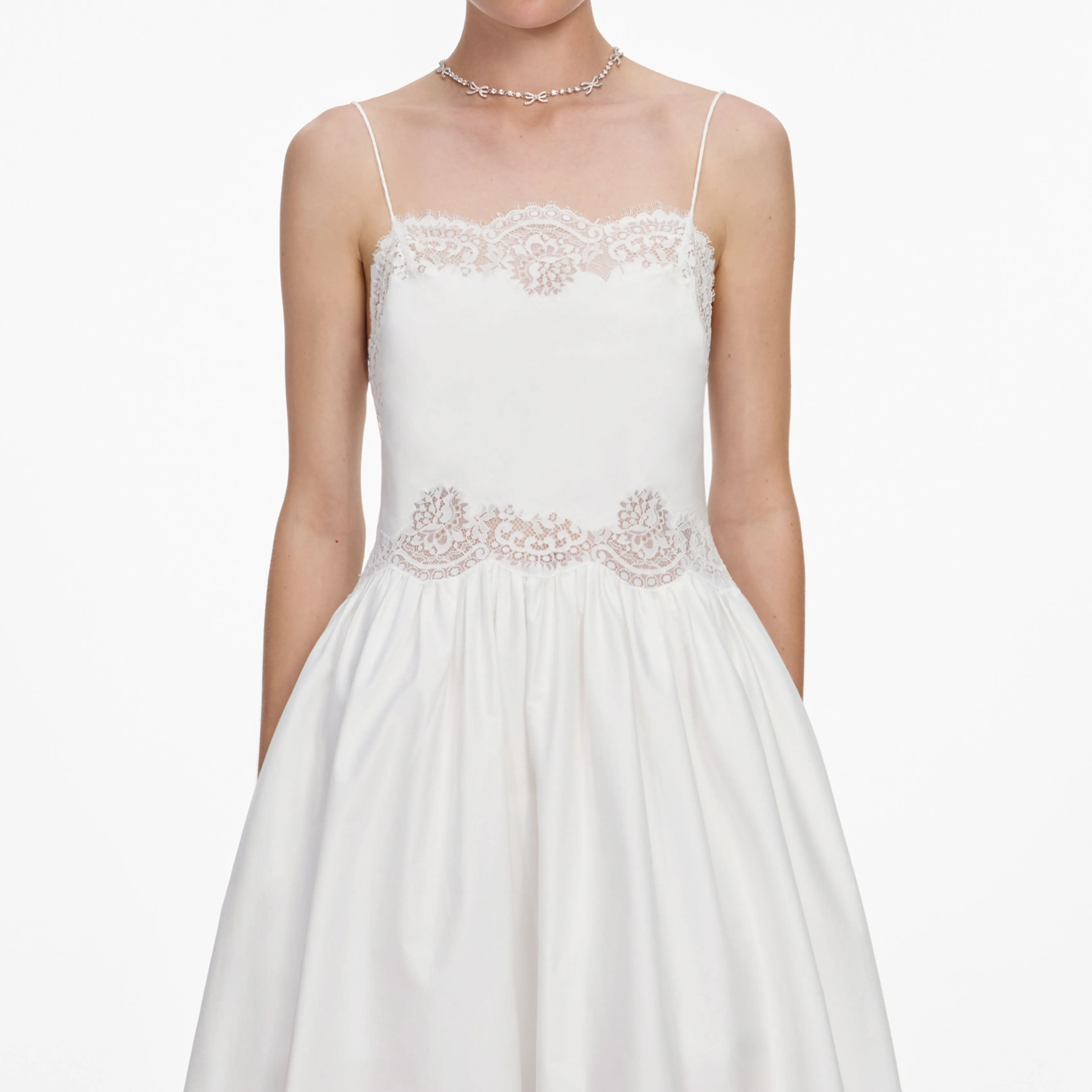 White Cotton Lace Trim Midi Dress sold by Self-Portrait product image thumbnail 4