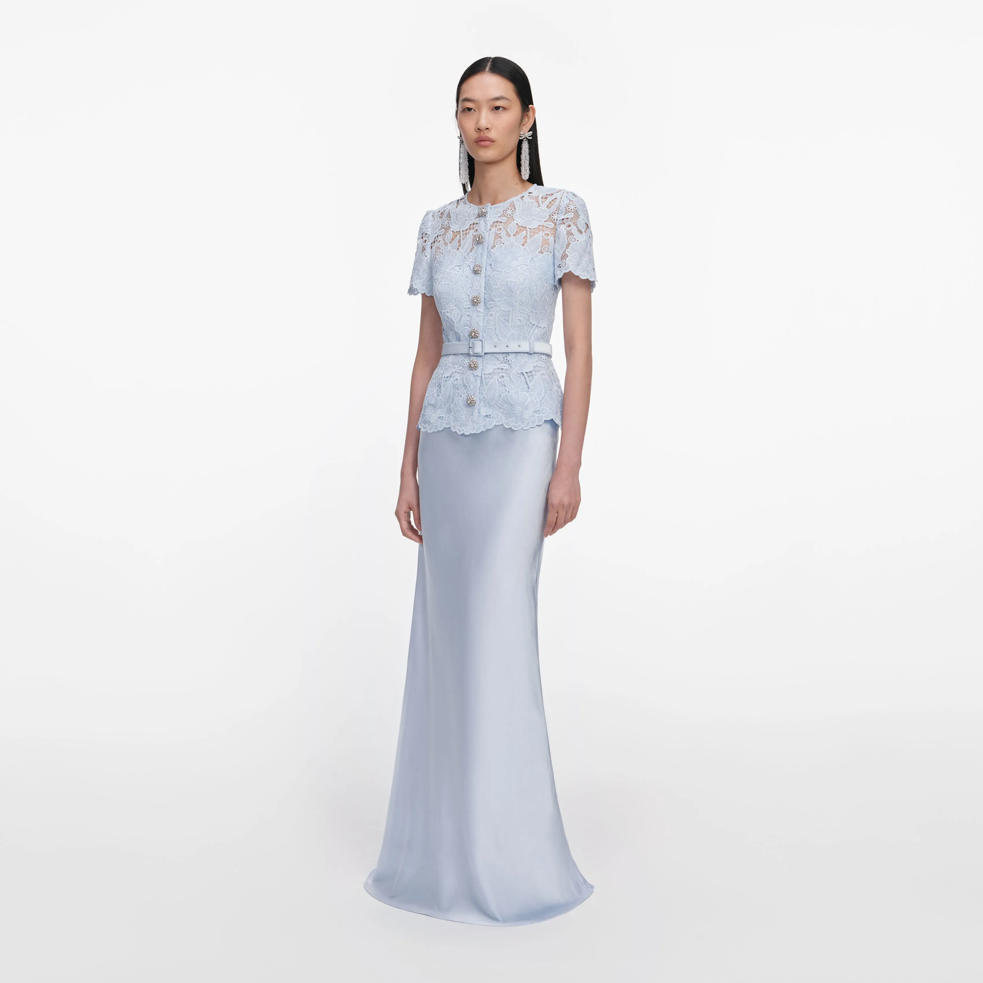 Blue Lace Satin Maxi Dress sold by Self-Portrait product image thumbnail 2