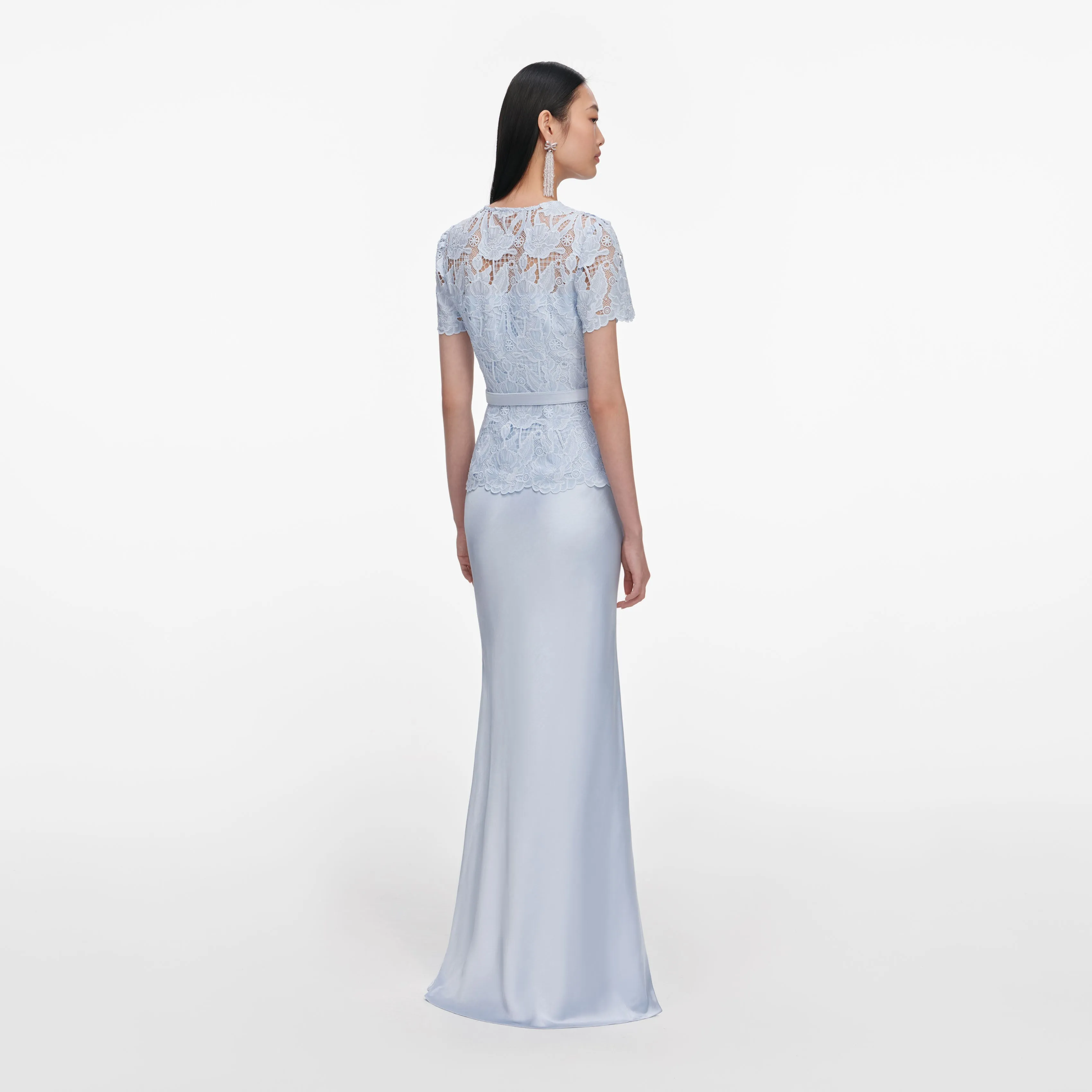 Blue Lace Satin Maxi Dress sold by Self-Portrait product image thumbnail 3