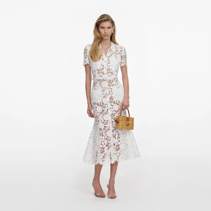 White Lace Collared Midi Dress made by Self-Portrait