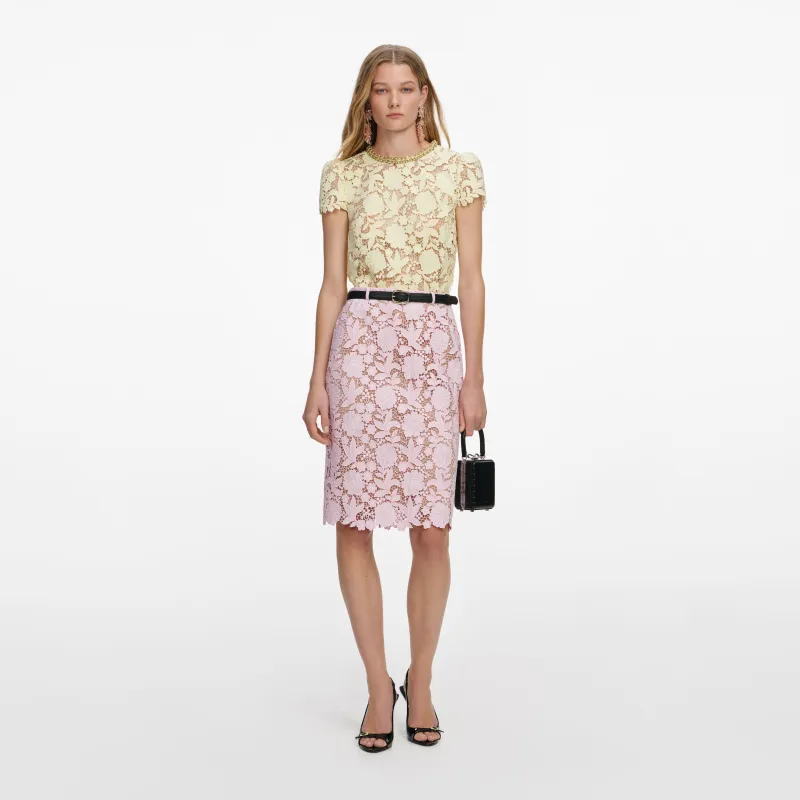 Pink Lace Midi Skirt made by Self-Portrait