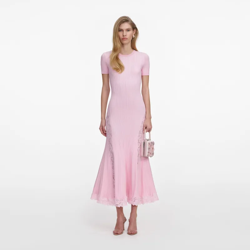 Pink Knit Lace Insert Midi Dress made by Self-Portrait