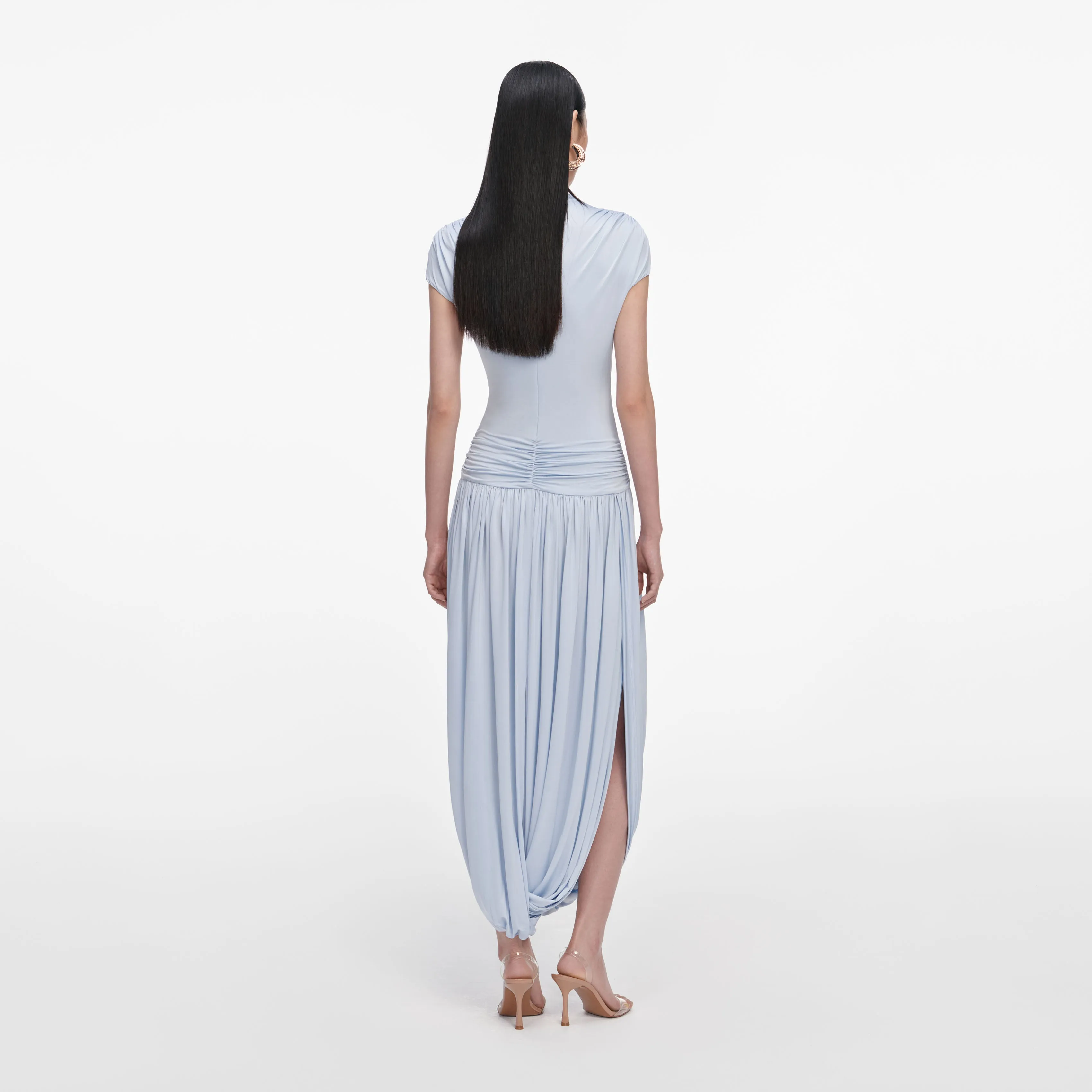 Blue Jersey Gathered Midi Dress sold by Self-Portrait product image thumbnail 3