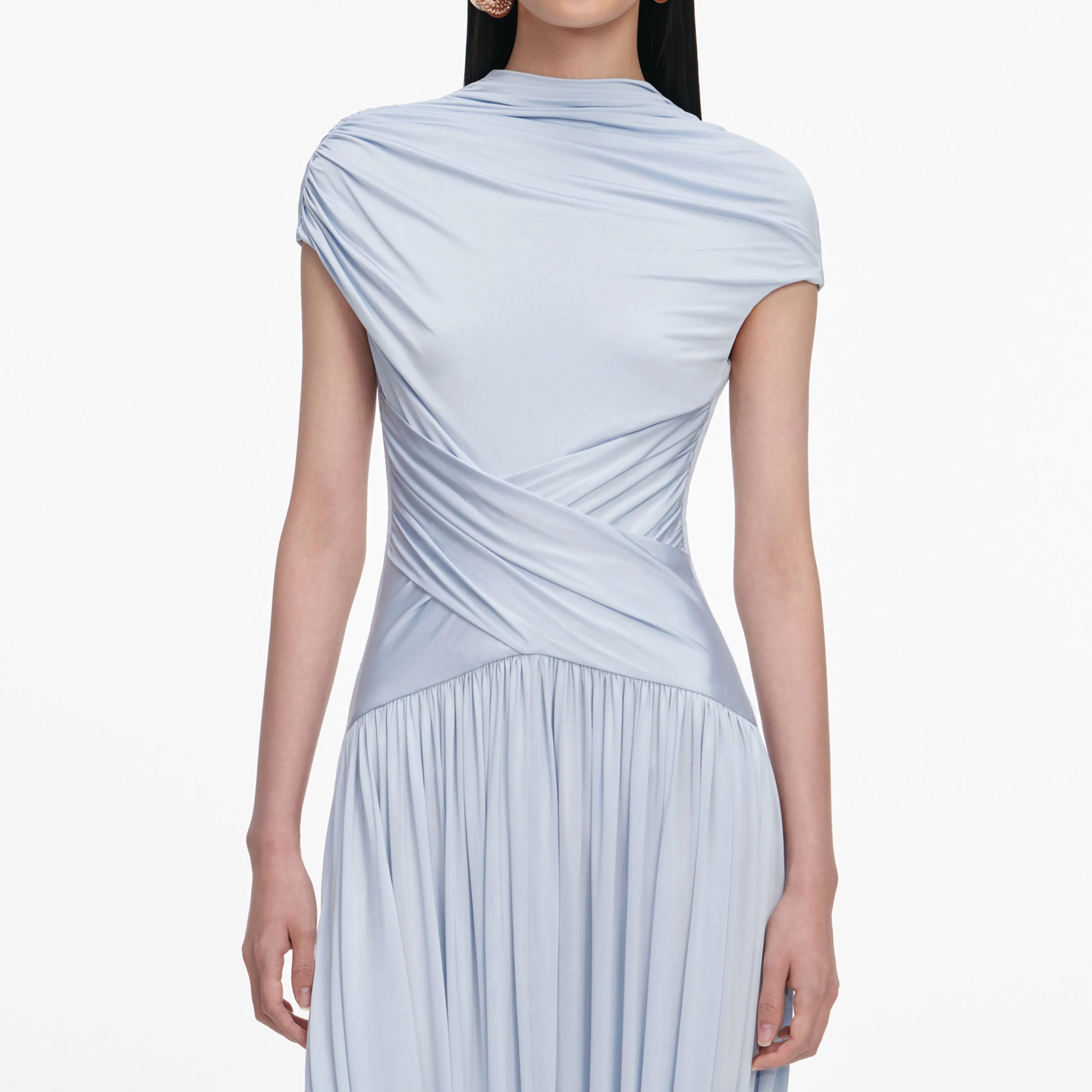 Blue Jersey Gathered Midi Dress sold by Self-Portrait product image thumbnail 4