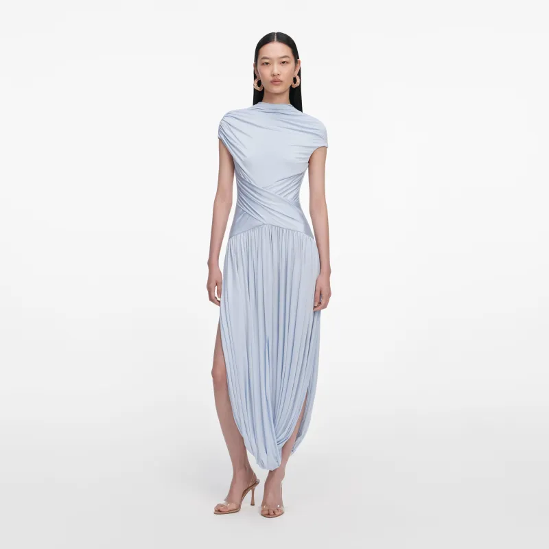 Blue Jersey Gathered Midi Dress made by Self-Portrait