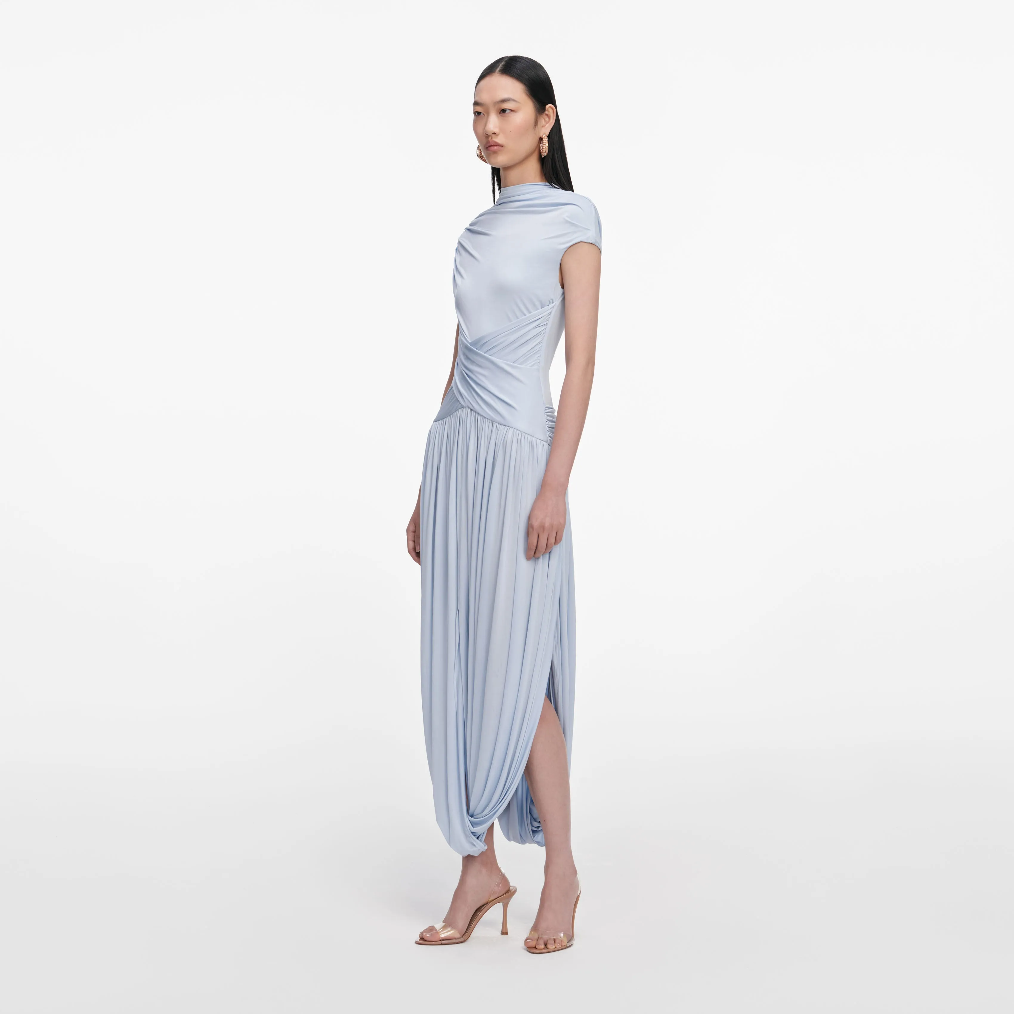 Blue Jersey Gathered Midi Dress sold by Self-Portrait product image thumbnail 2