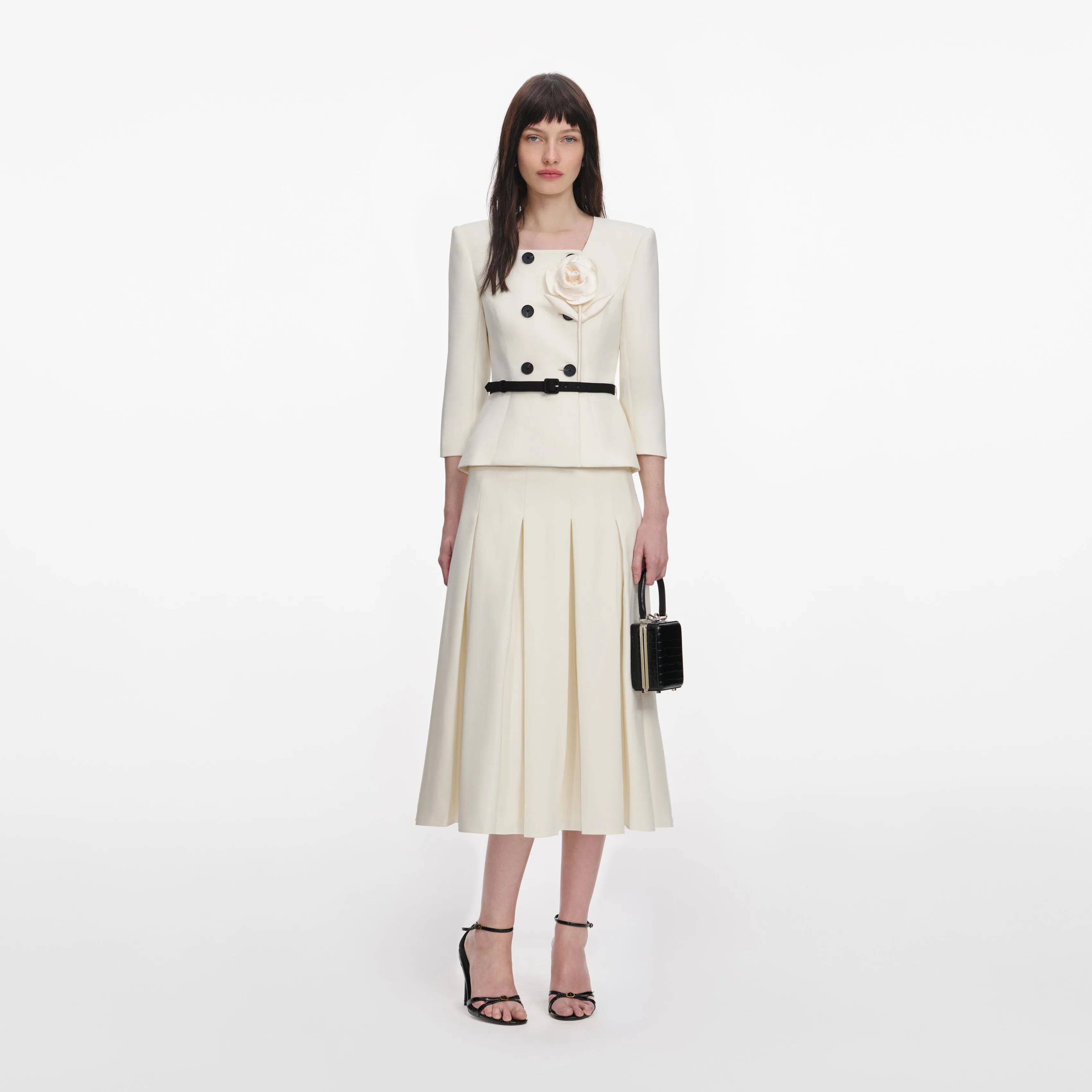 Cream 3D Flower Tailored Midi Dress sold by Self-Portrait