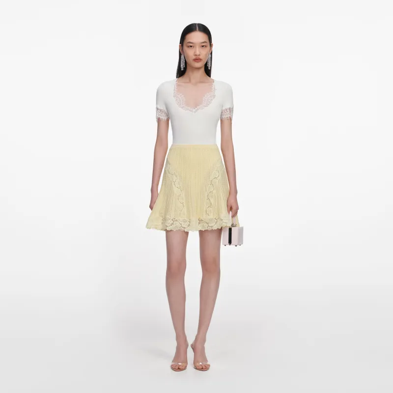 Yellow Pointelle Knit Mini Skirt made by Self-Portrait
