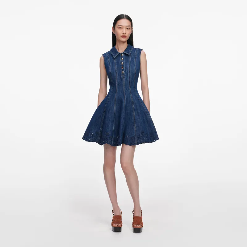 Denim Broderie Mini Dress made by Self-Portrait