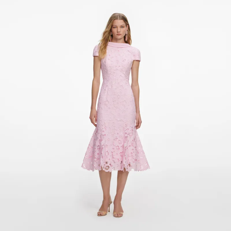 Pink Lace Scoop Back Midi Dress made by Self-Portrait
