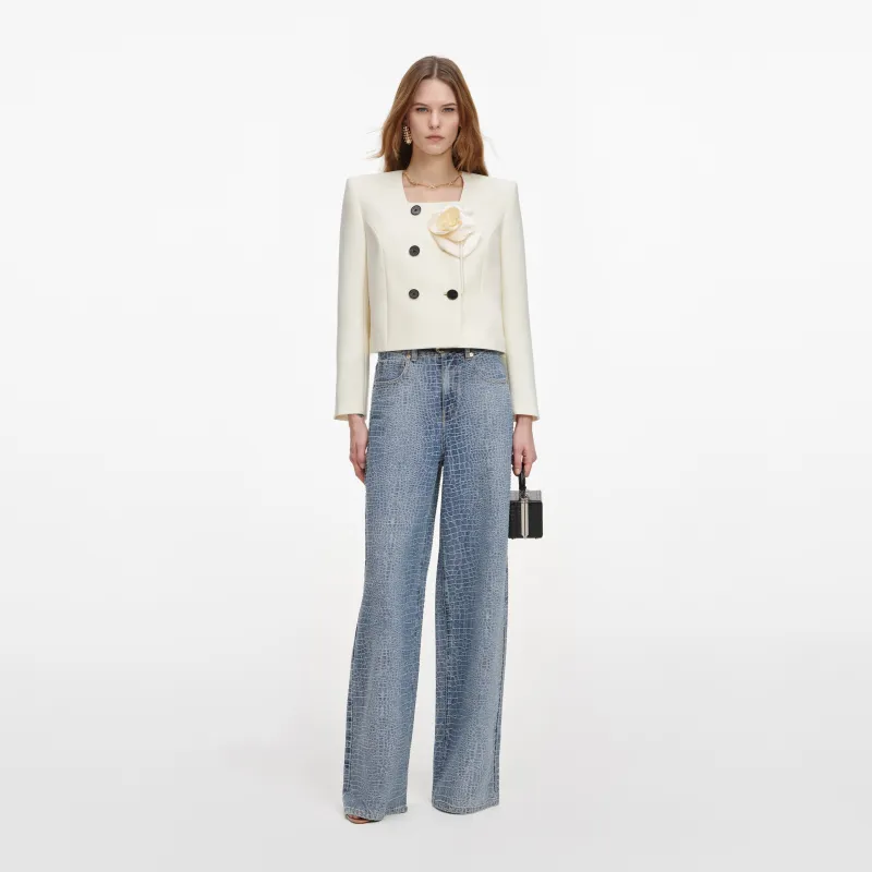 Cream 3D Flower Jacket made by Self-Portrait