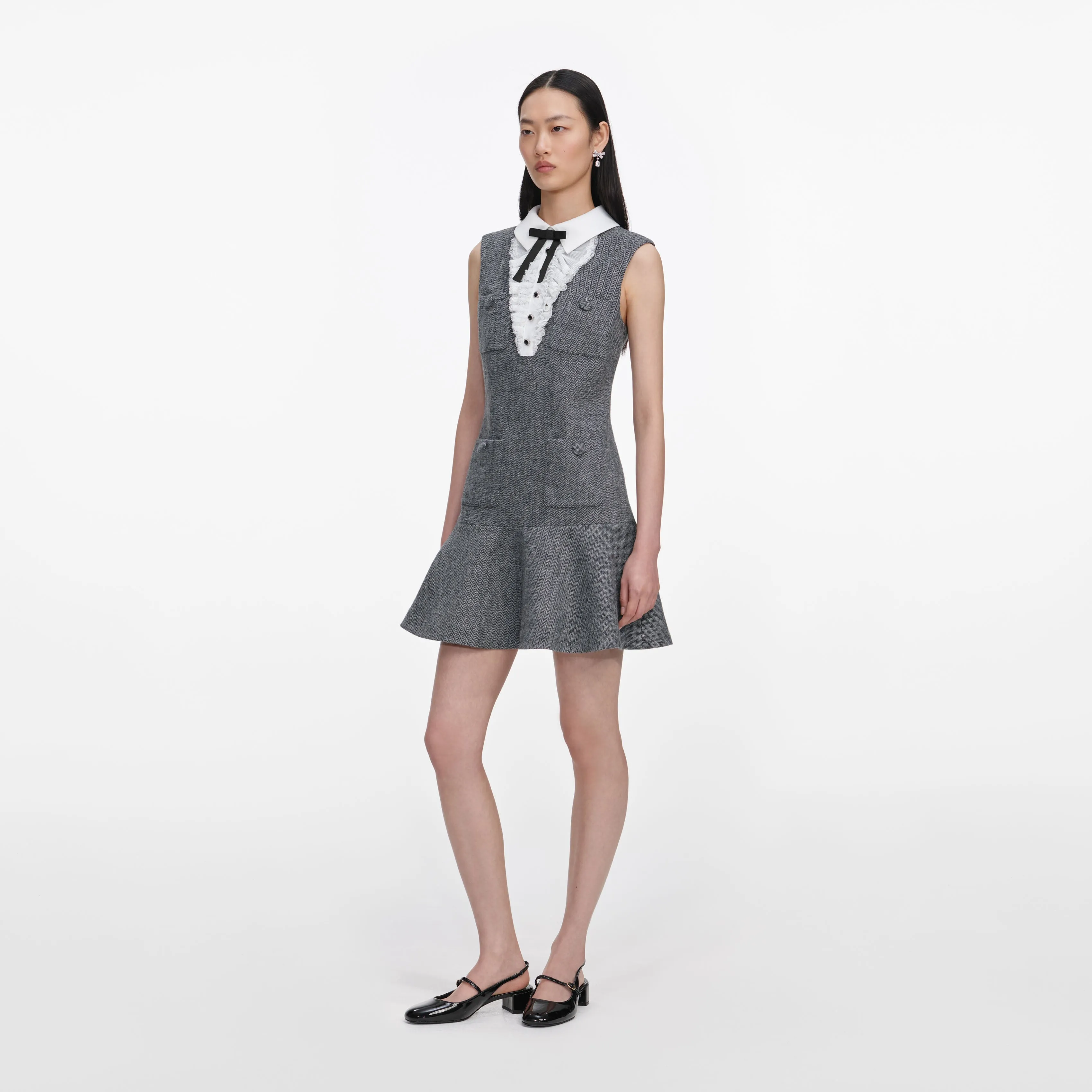Grey Herringbone Lace Bib Mini Dress sold by Self-Portrait product image thumbnail 2