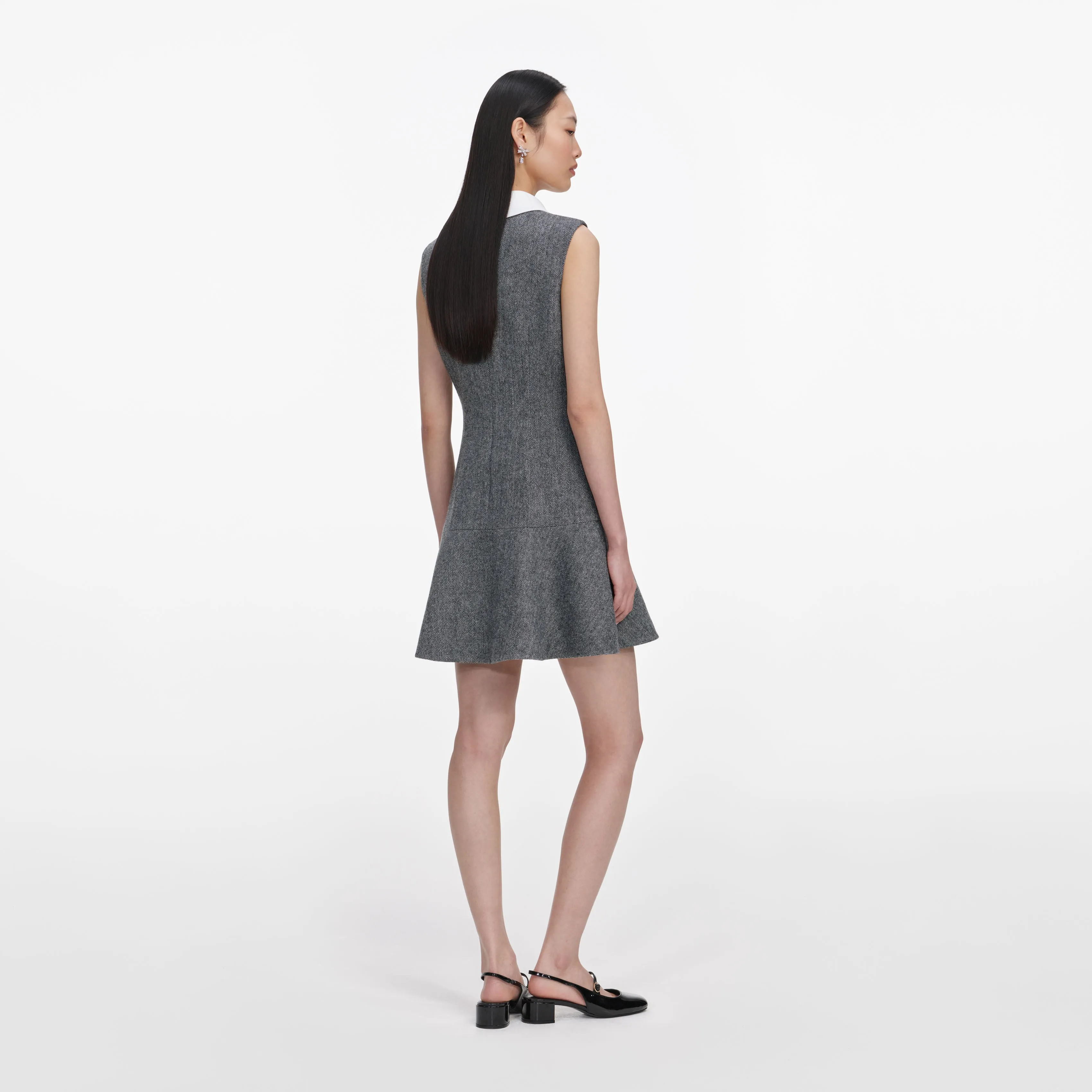 Grey Herringbone Lace Bib Mini Dress sold by Self-Portrait product image thumbnail 3