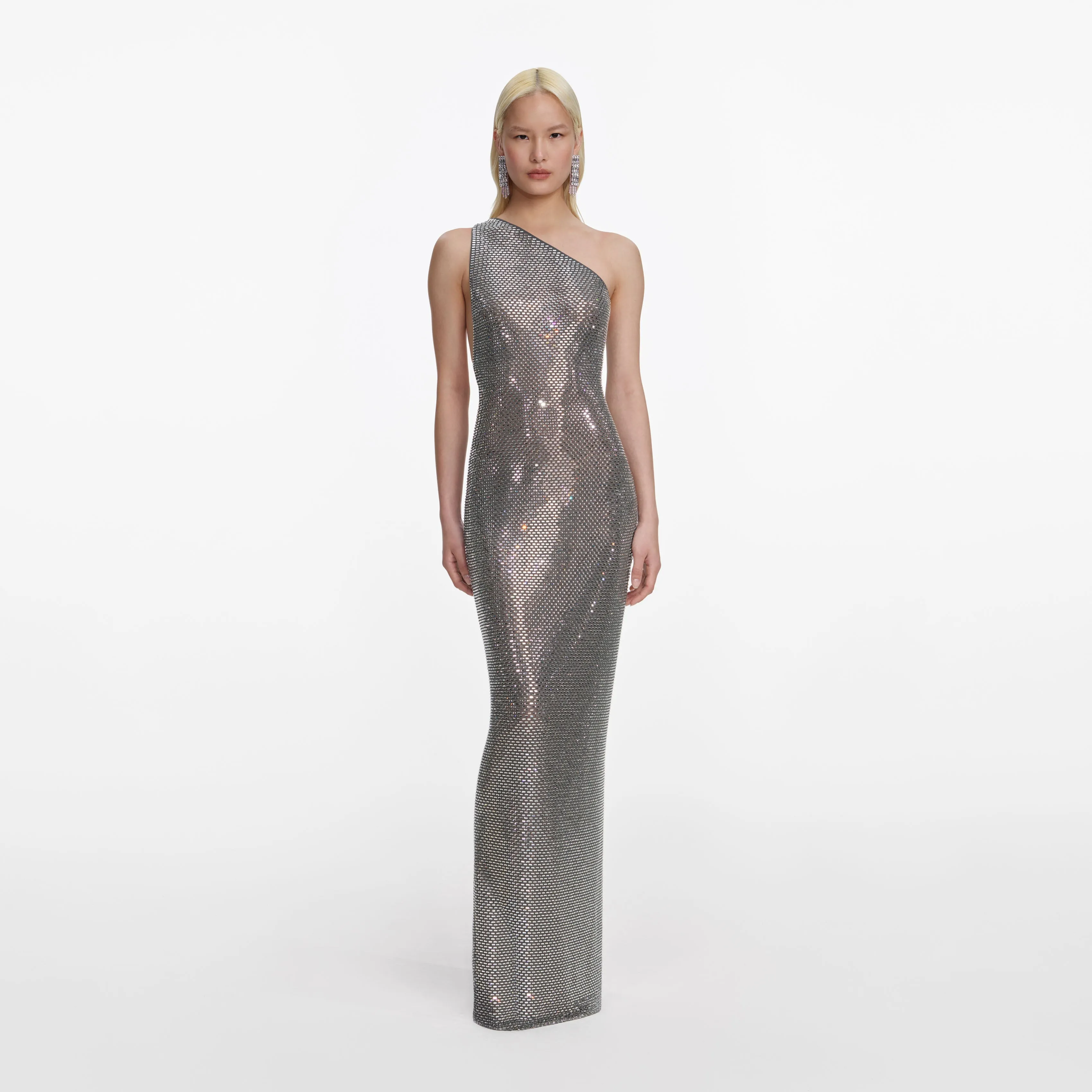 Grey Rhinestone One Shoulder Maxi Dress sold by Self-Portrait