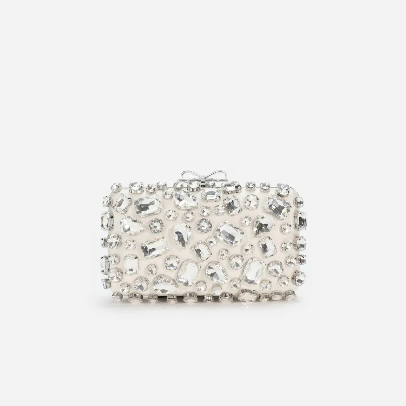 Cream Satin Crystal Clutch Bag made by Self-Portrait