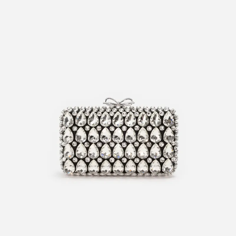 Black Satin Crystal Clutch Bag made by Self-Portrait