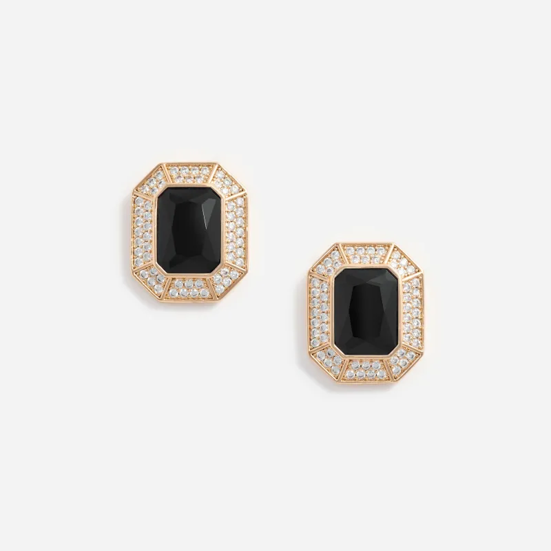 Black Crystal Encrusted Earrings made by Self-Portrait