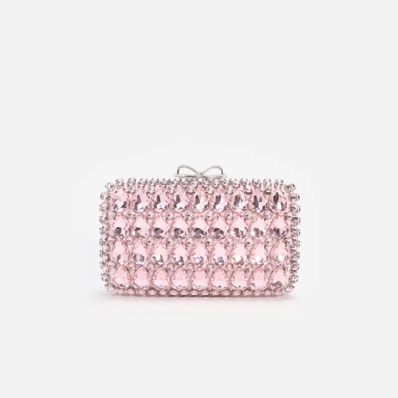 Pink Satin Crystal Clutch Bag made by Self-Portrait