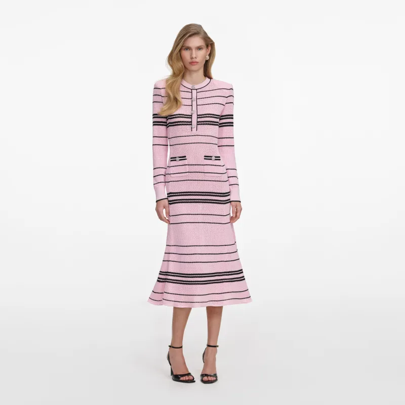 Pink Stripe Knit Midi Dress made by Self-Portrait