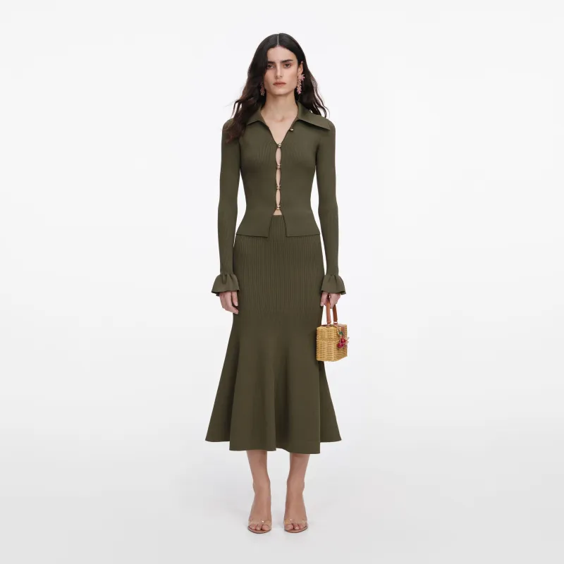 Khaki Knit Midi Skirt made by Self-Portrait
