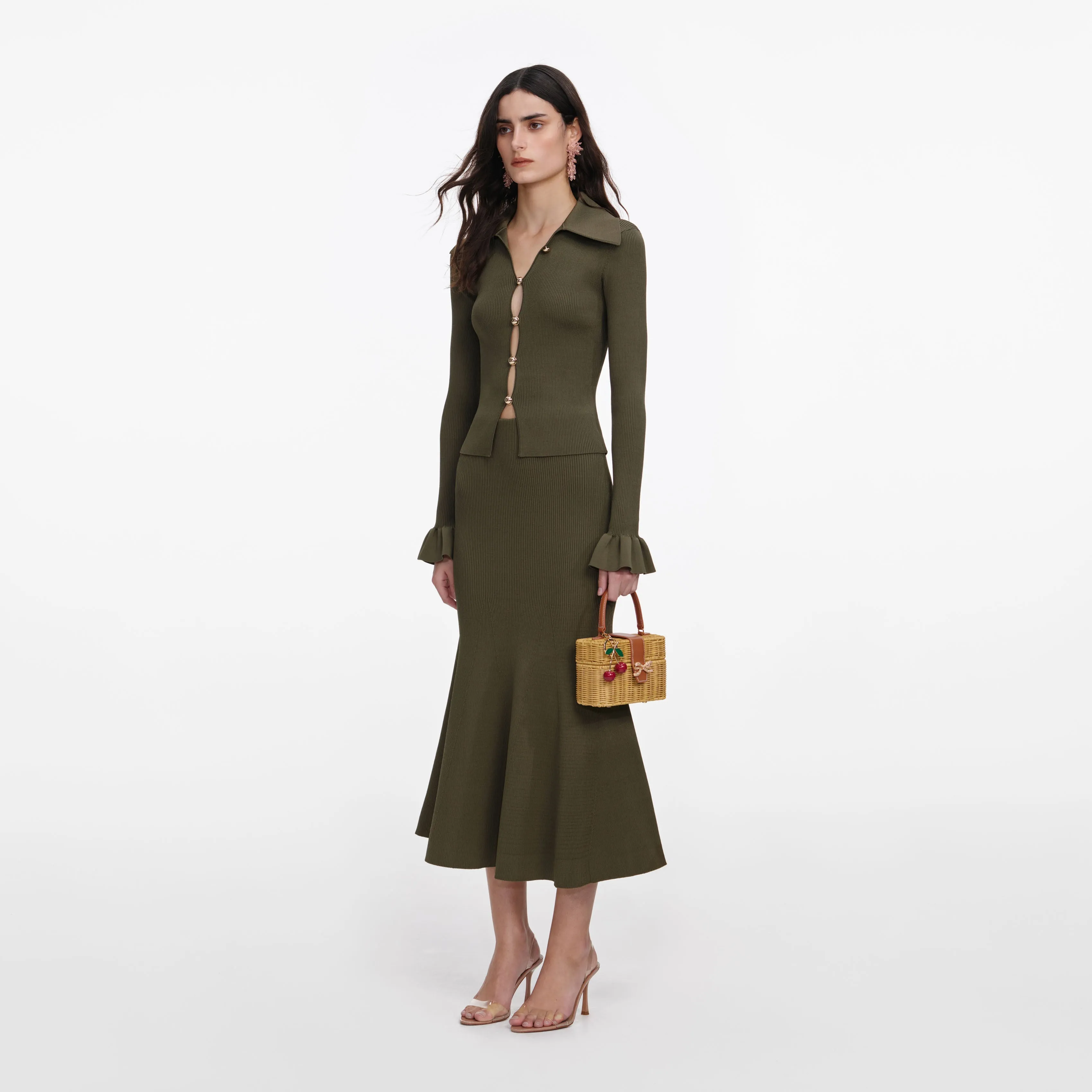 Khaki Knit Midi Skirt sold by Self-Portrait product image thumbnail 2