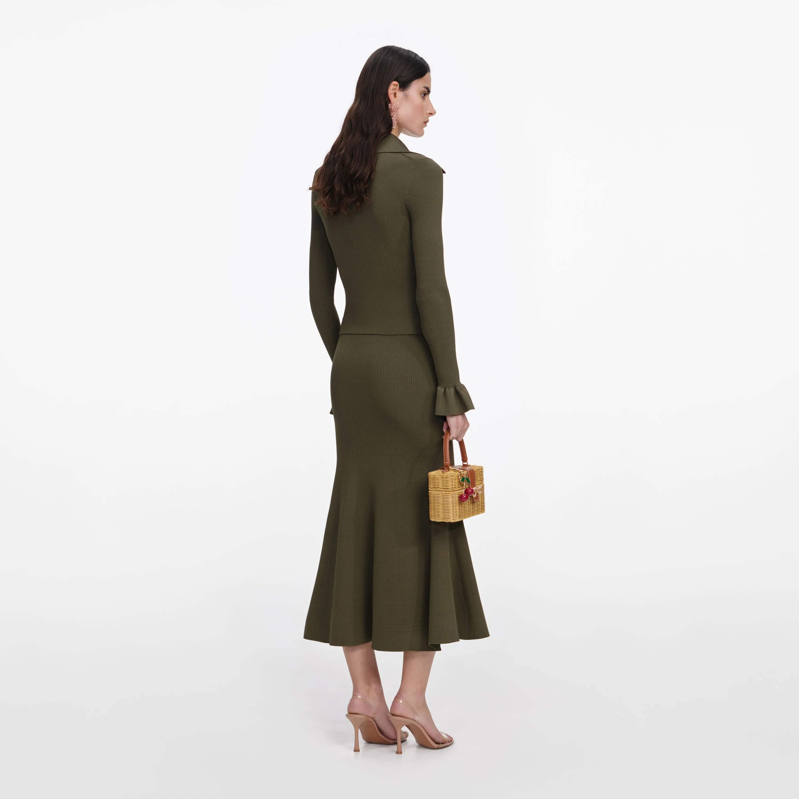 Khaki Knit Midi Skirt sold by Self-Portrait product image thumbnail 3
