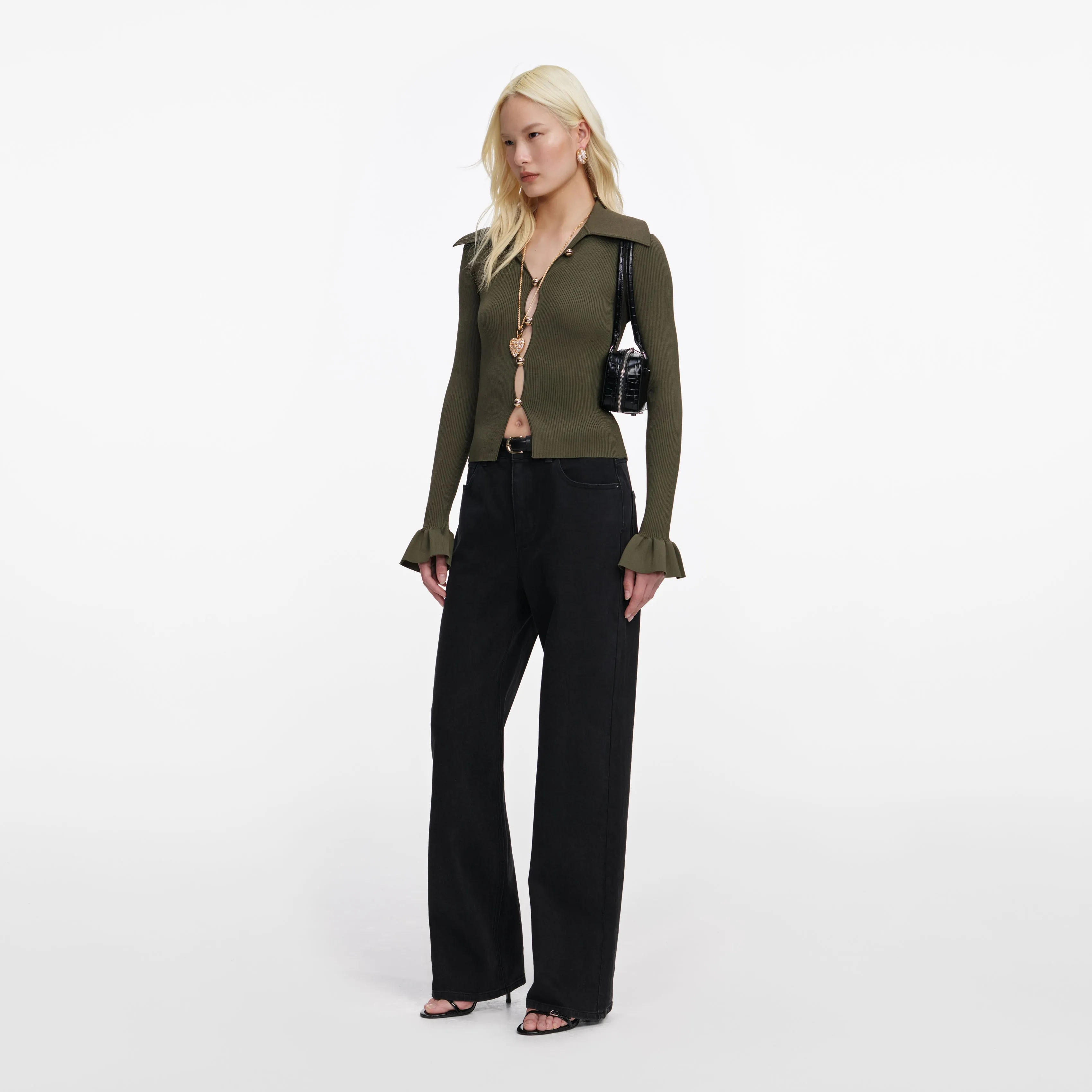 Khaki Button Down Knit Top sold by Self-Portrait product image thumbnail 2