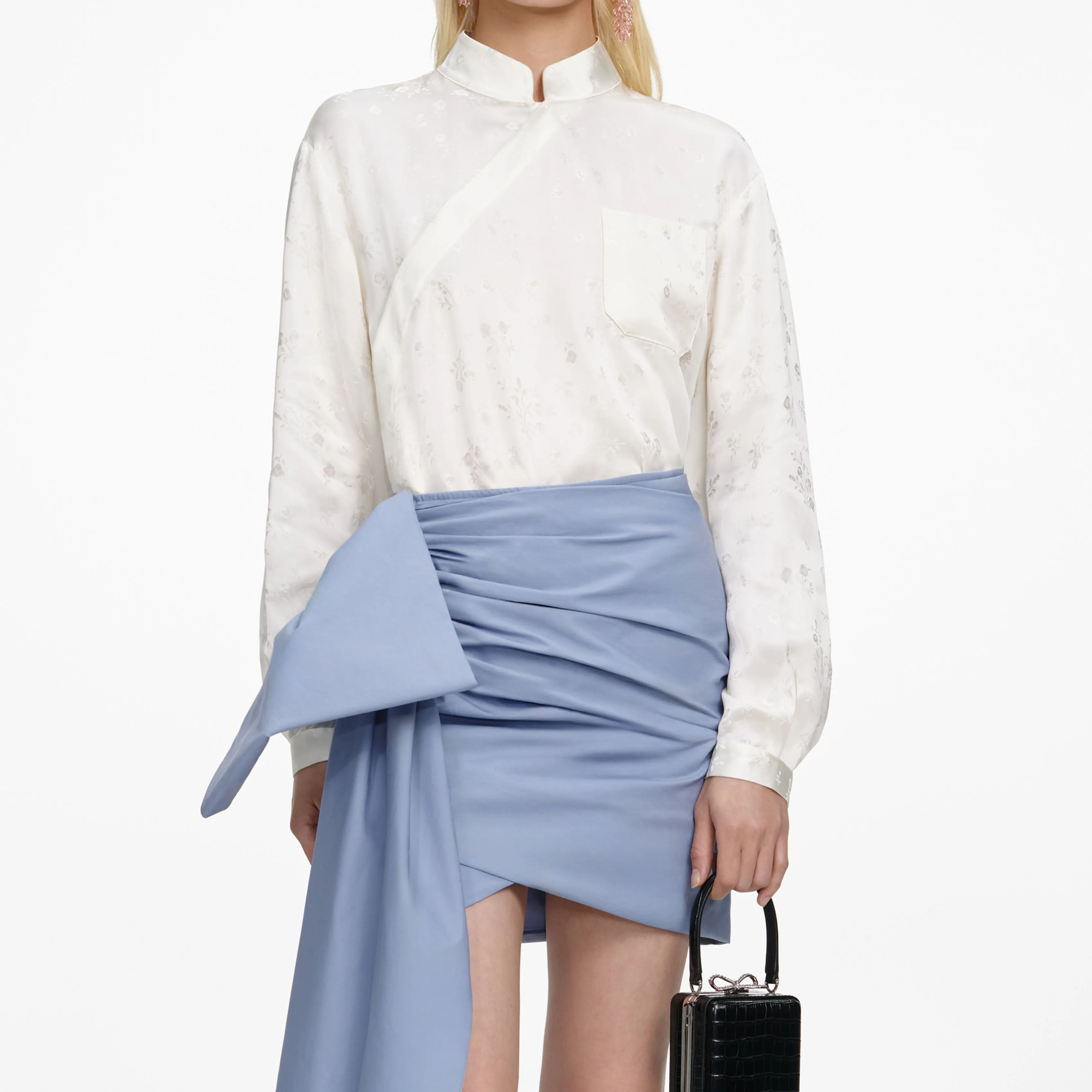 Blue Cotton Tie Side Mini Skirt sold by Self-Portrait product image thumbnail 4
