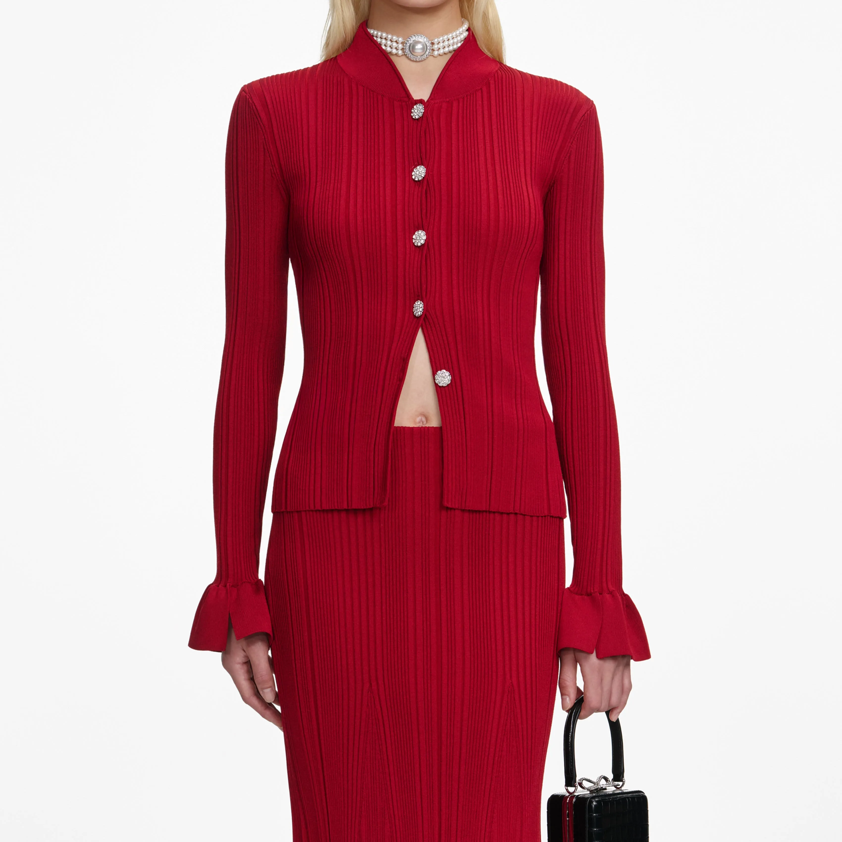 Red Viscose Knit Midi Skirt sold by Self-Portrait product image thumbnail 4