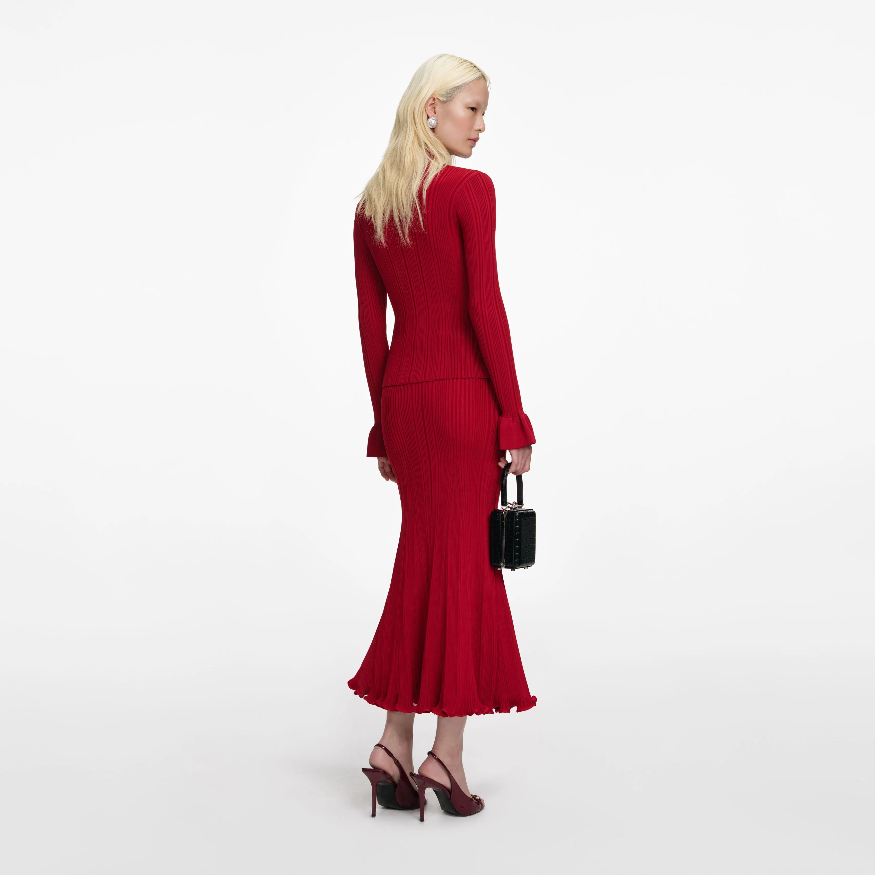 Red Viscose Knit Midi Skirt sold by Self-Portrait product image thumbnail 3