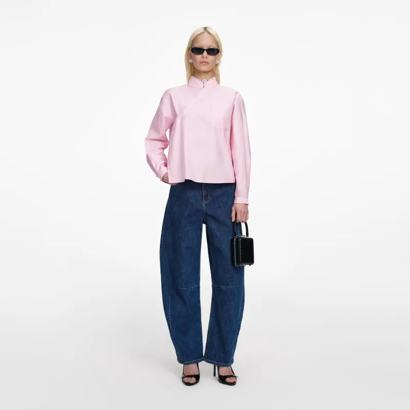 Pink Cotton Asymmetric Shirt made by Self-Portrait