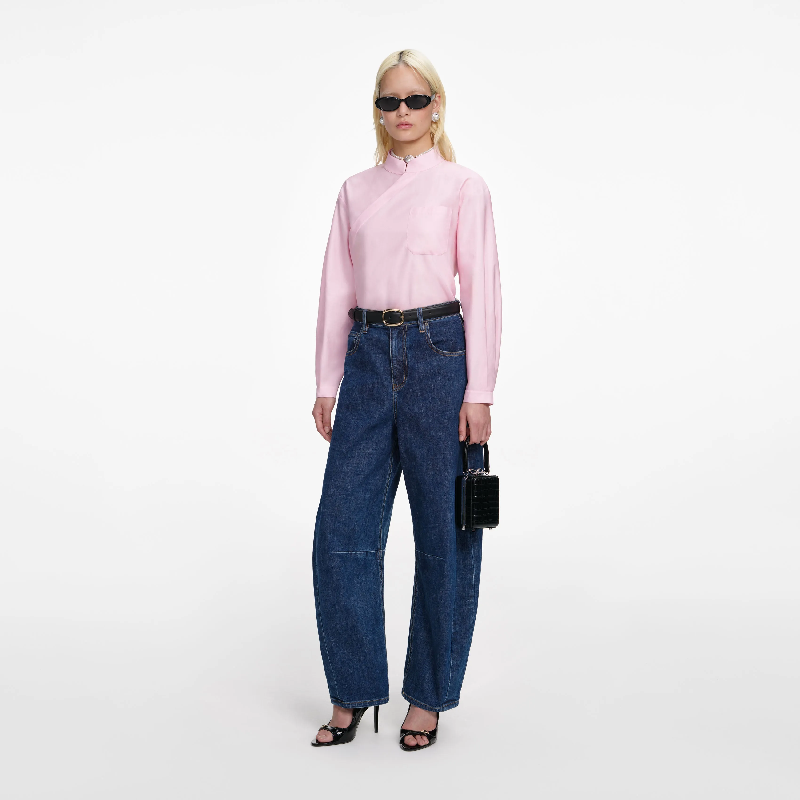 Pink Cotton Asymmetric Shirt sold by Self-Portrait product image thumbnail 2
