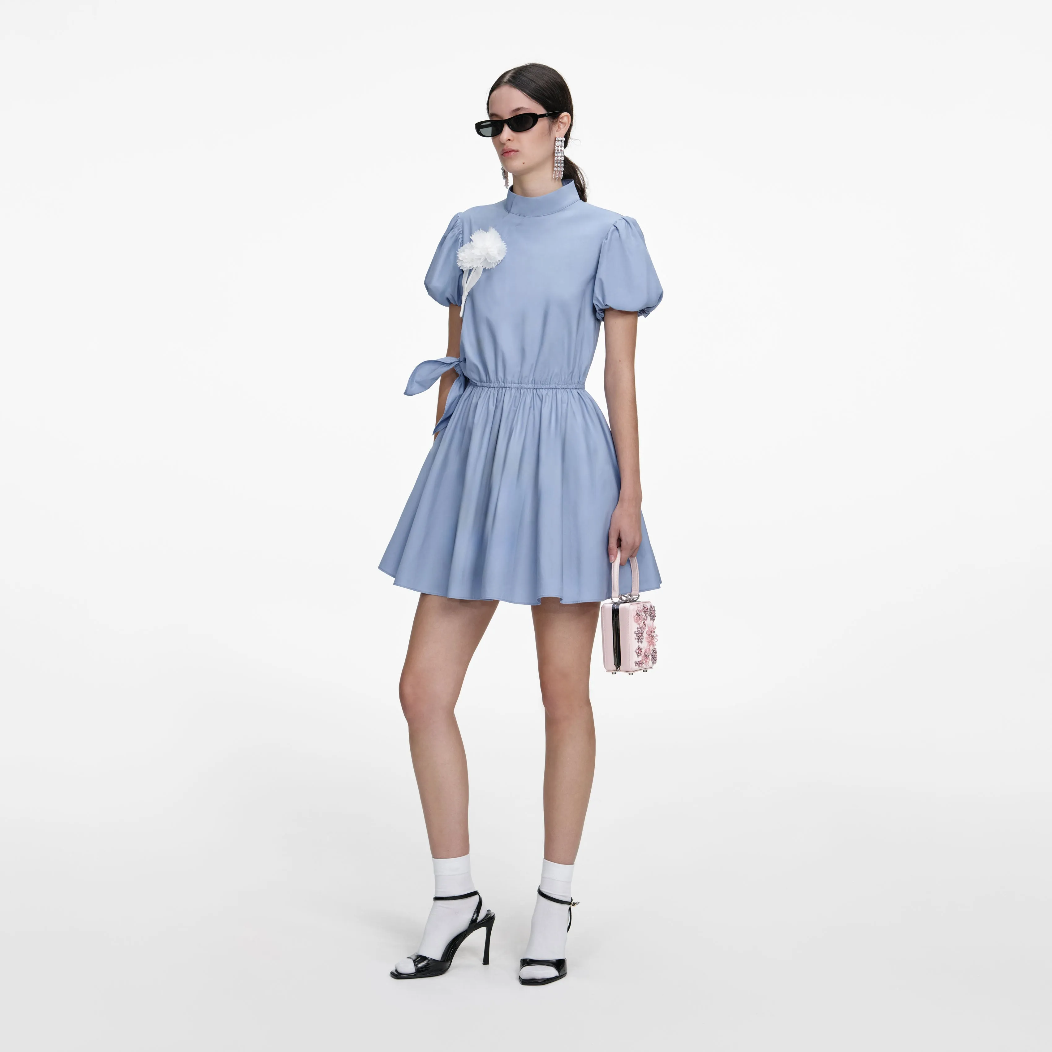 Blue Cotton Drape Mini Dress sold by Self-Portrait product image thumbnail 2