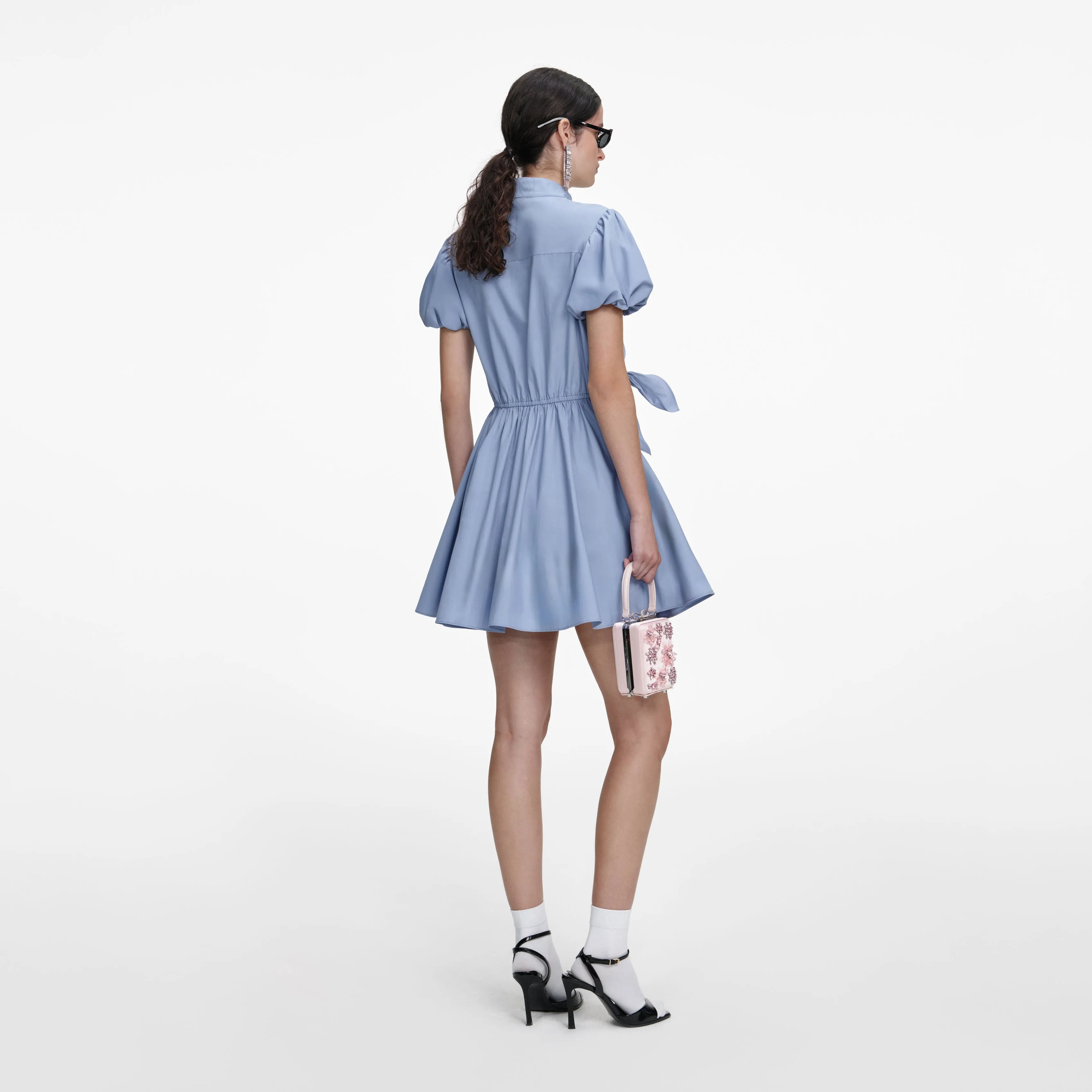 Blue Cotton Drape Mini Dress sold by Self-Portrait product image thumbnail 3