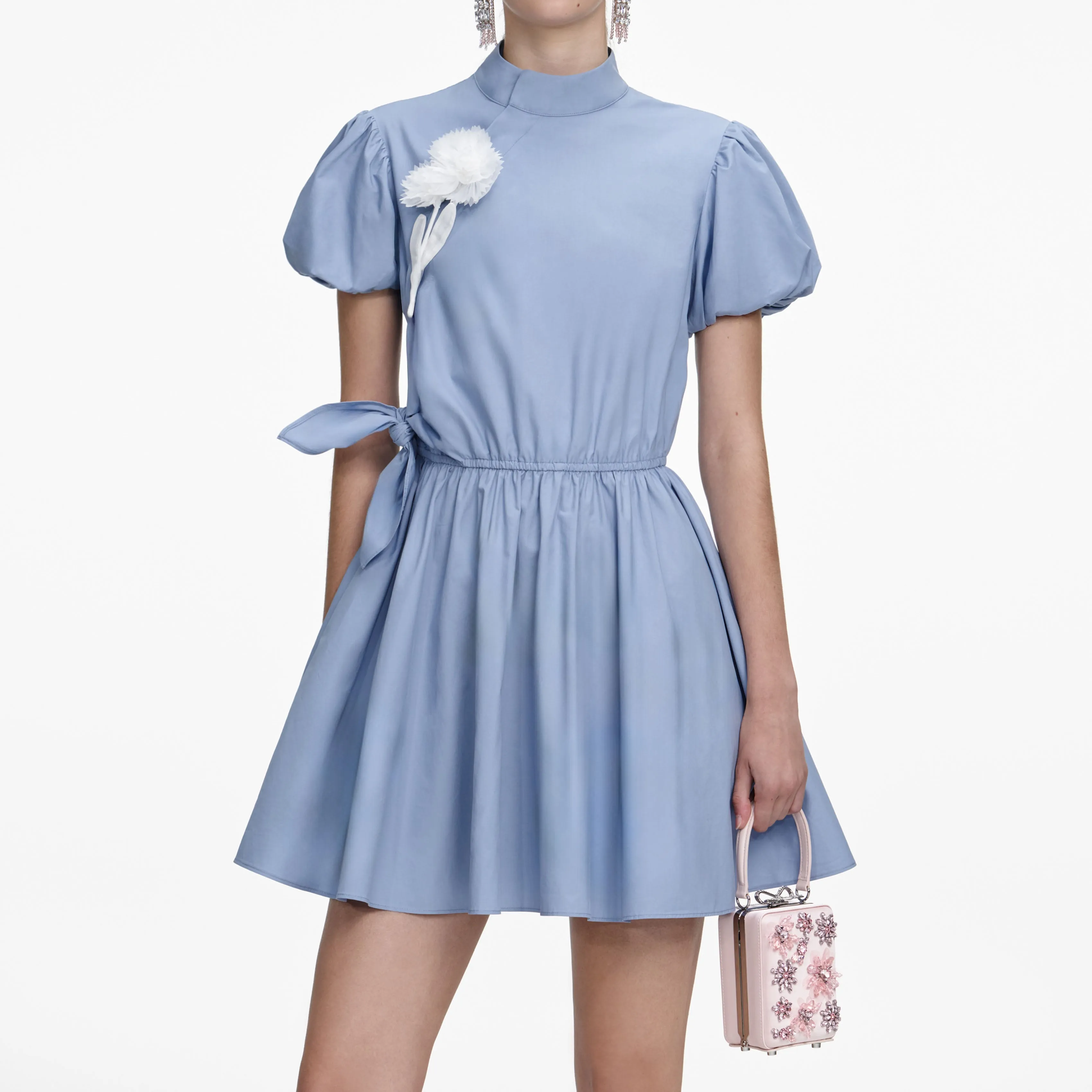 Blue Cotton Drape Mini Dress sold by Self-Portrait product image thumbnail 4