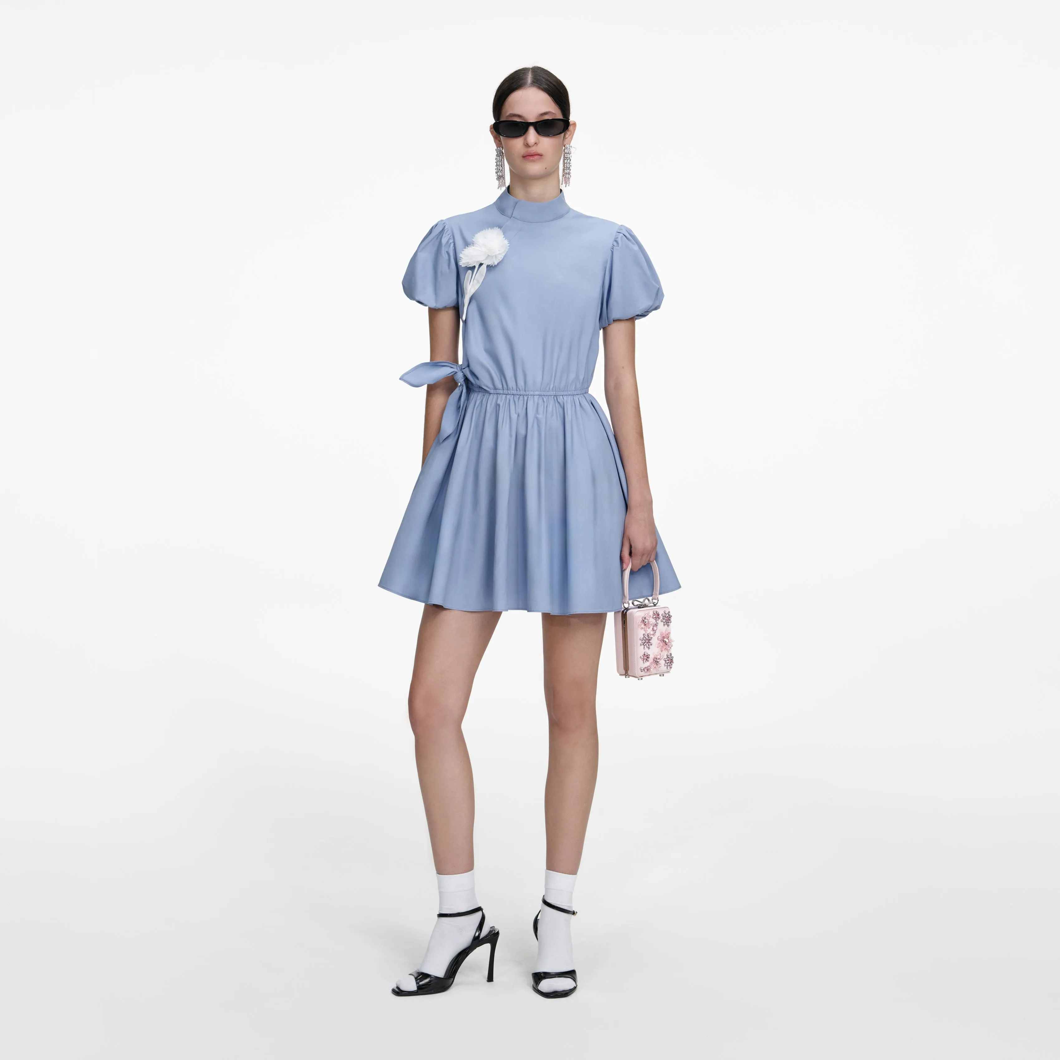 Blue Cotton Drape Mini Dress sold by Self-Portrait