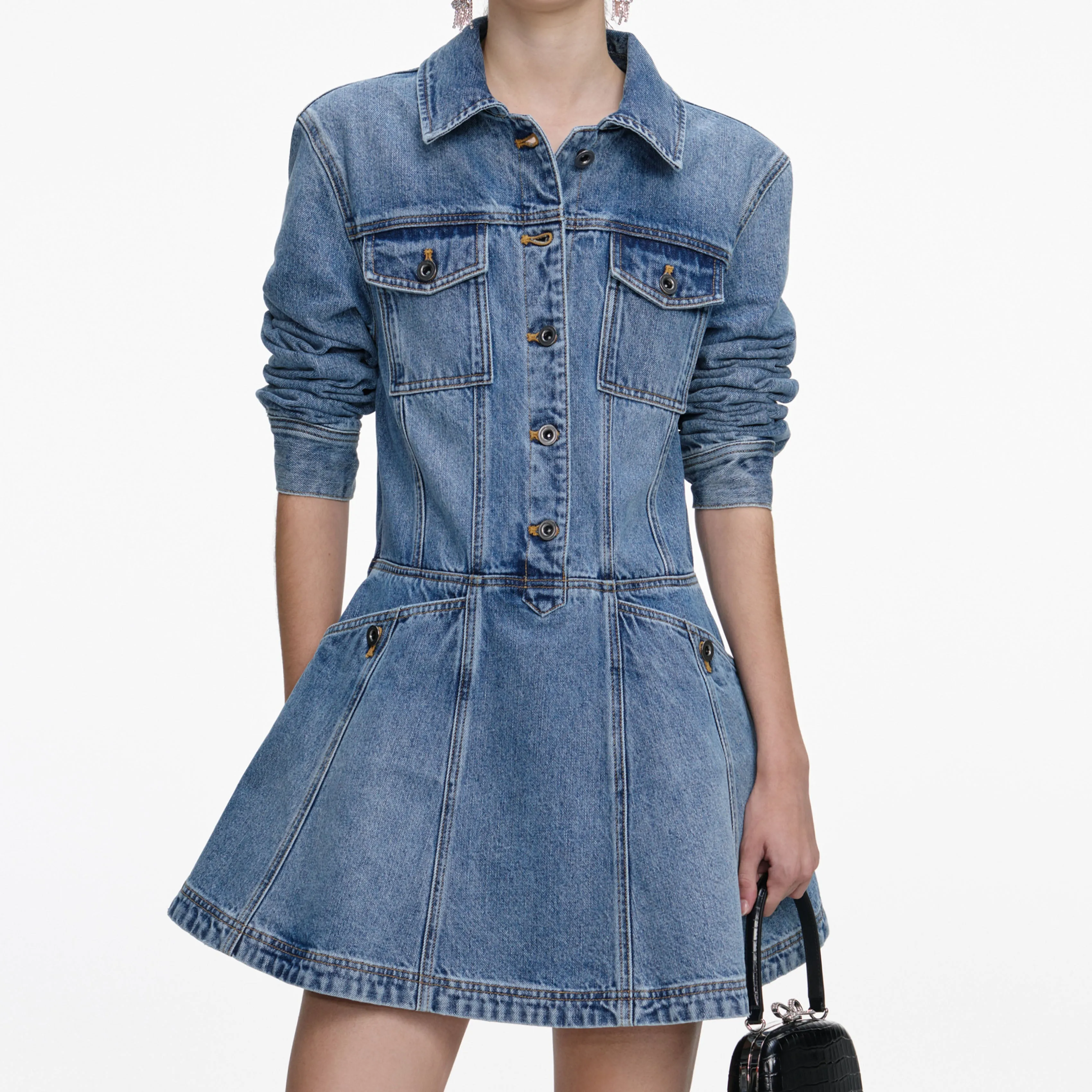 Denim Mini Shirt Dress sold by Self-Portrait product image thumbnail 4