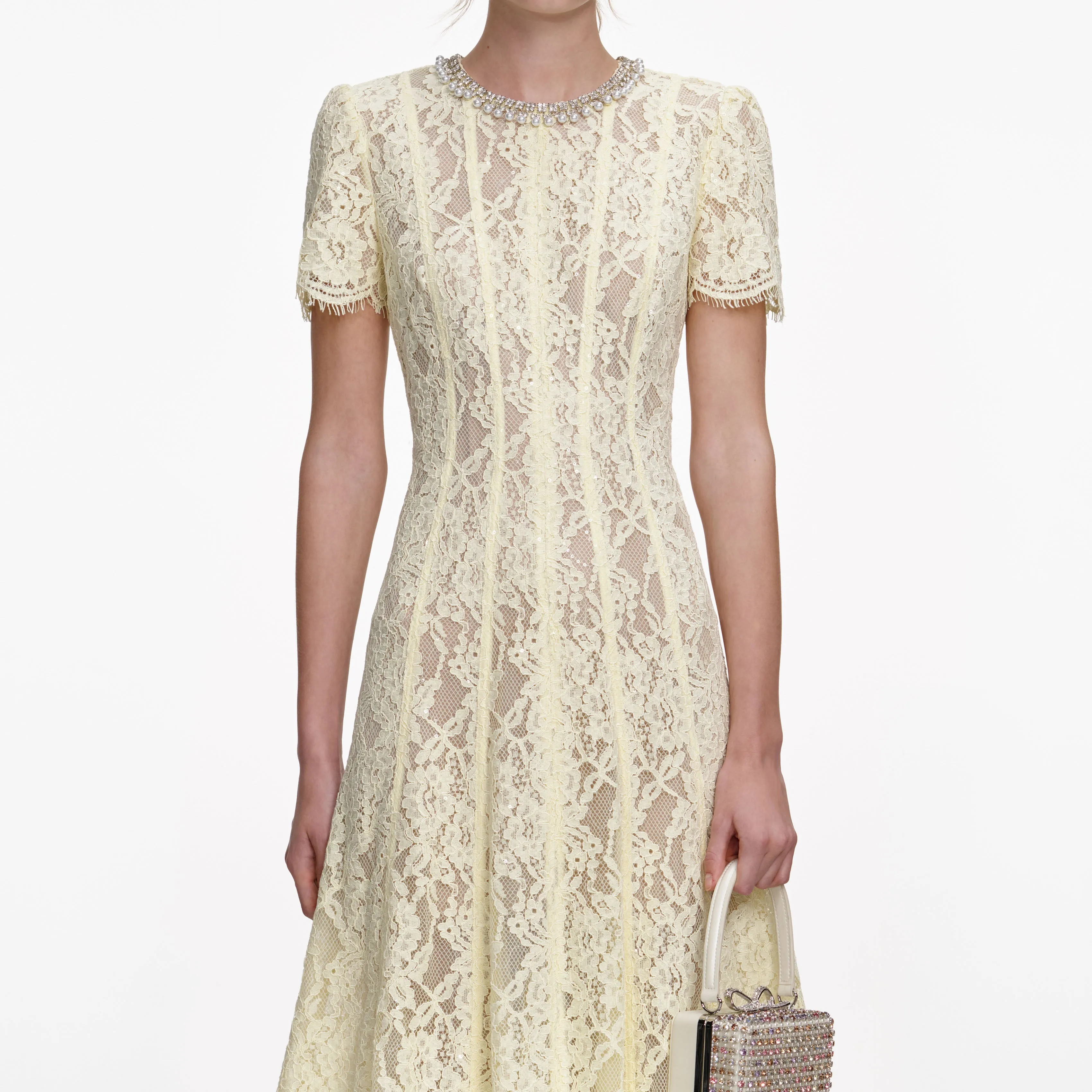 Yellow Lace Embellished Midi Dress sold by Self-Portrait product image thumbnail 4