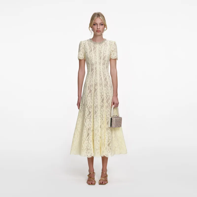 Yellow Lace Embellished Midi Dress made by Self-Portrait
