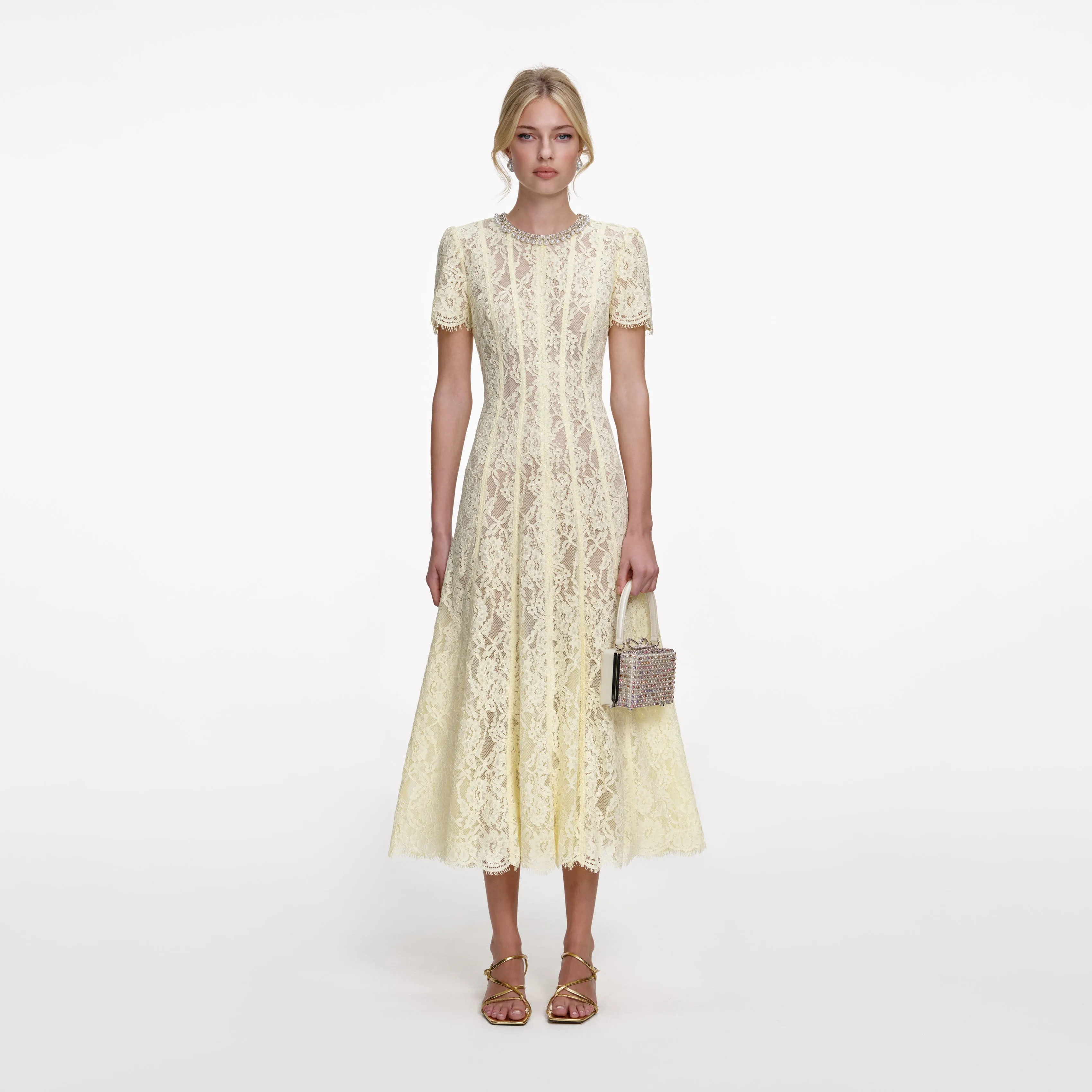 Yellow Lace Embellished Midi Dress sold by Self-Portrait