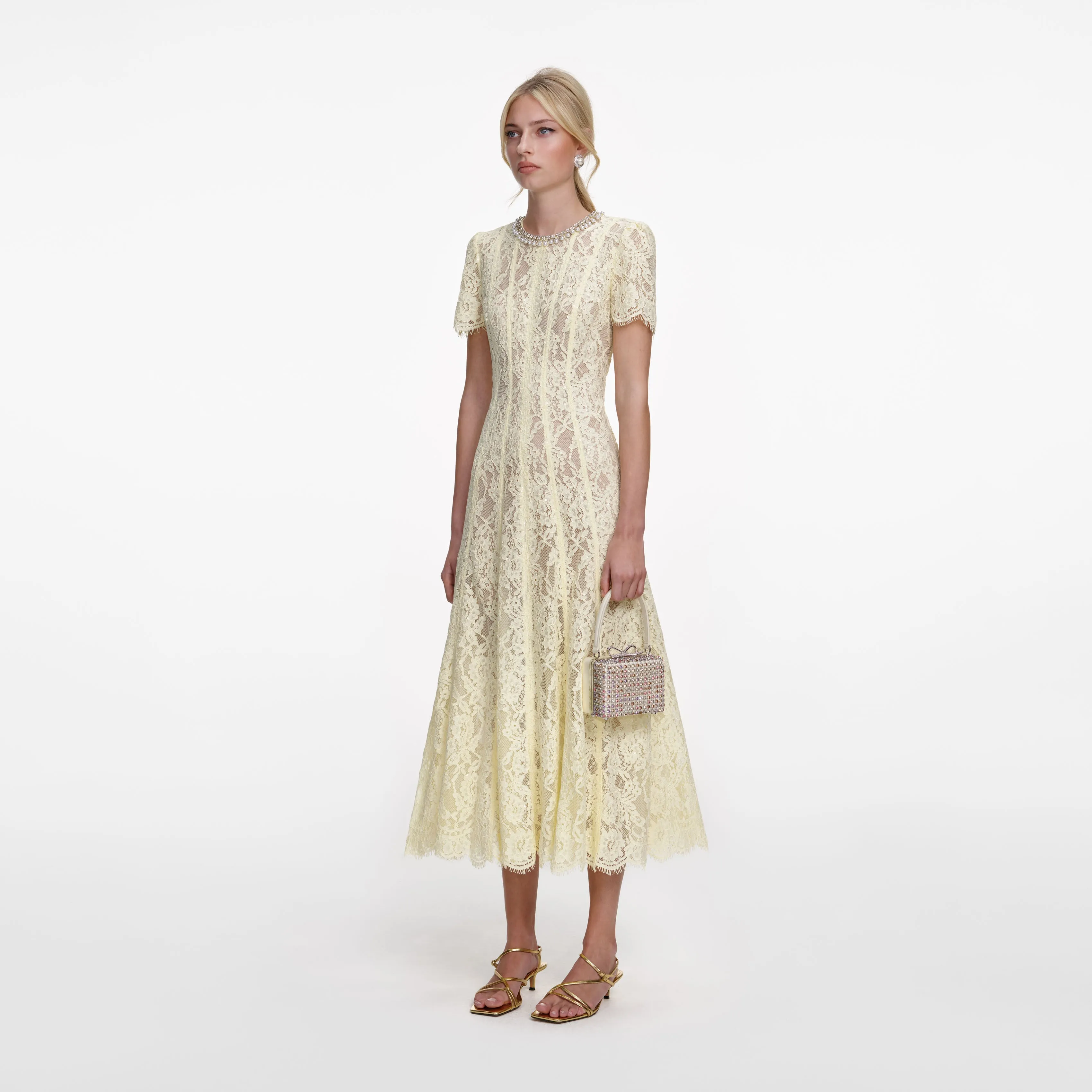 Yellow Lace Embellished Midi Dress sold by Self-Portrait product image thumbnail 2