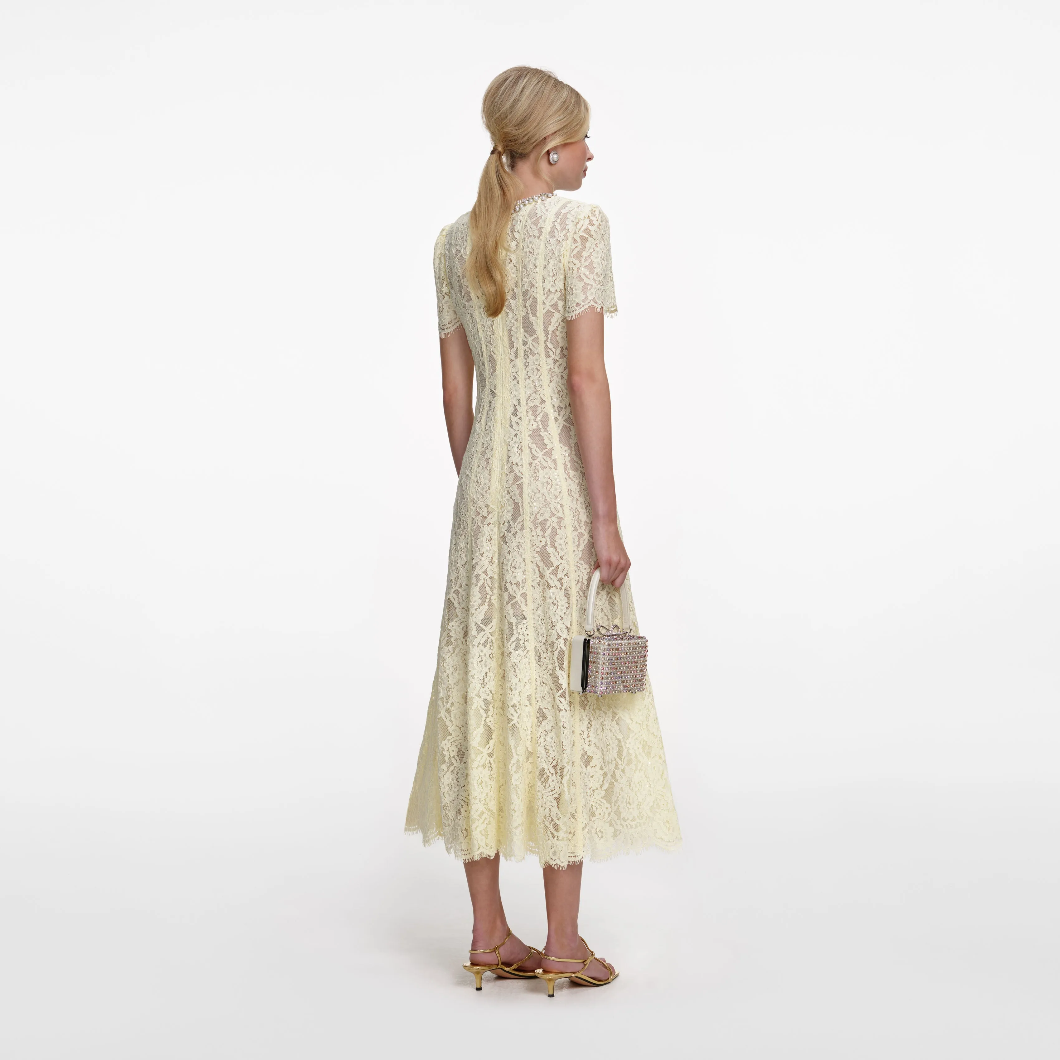 Yellow Lace Embellished Midi Dress sold by Self-Portrait product image thumbnail 3