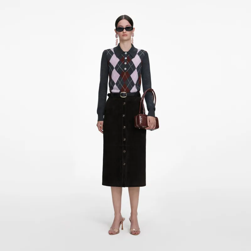 Brown Suede Midi Skirt made by Self-Portrait